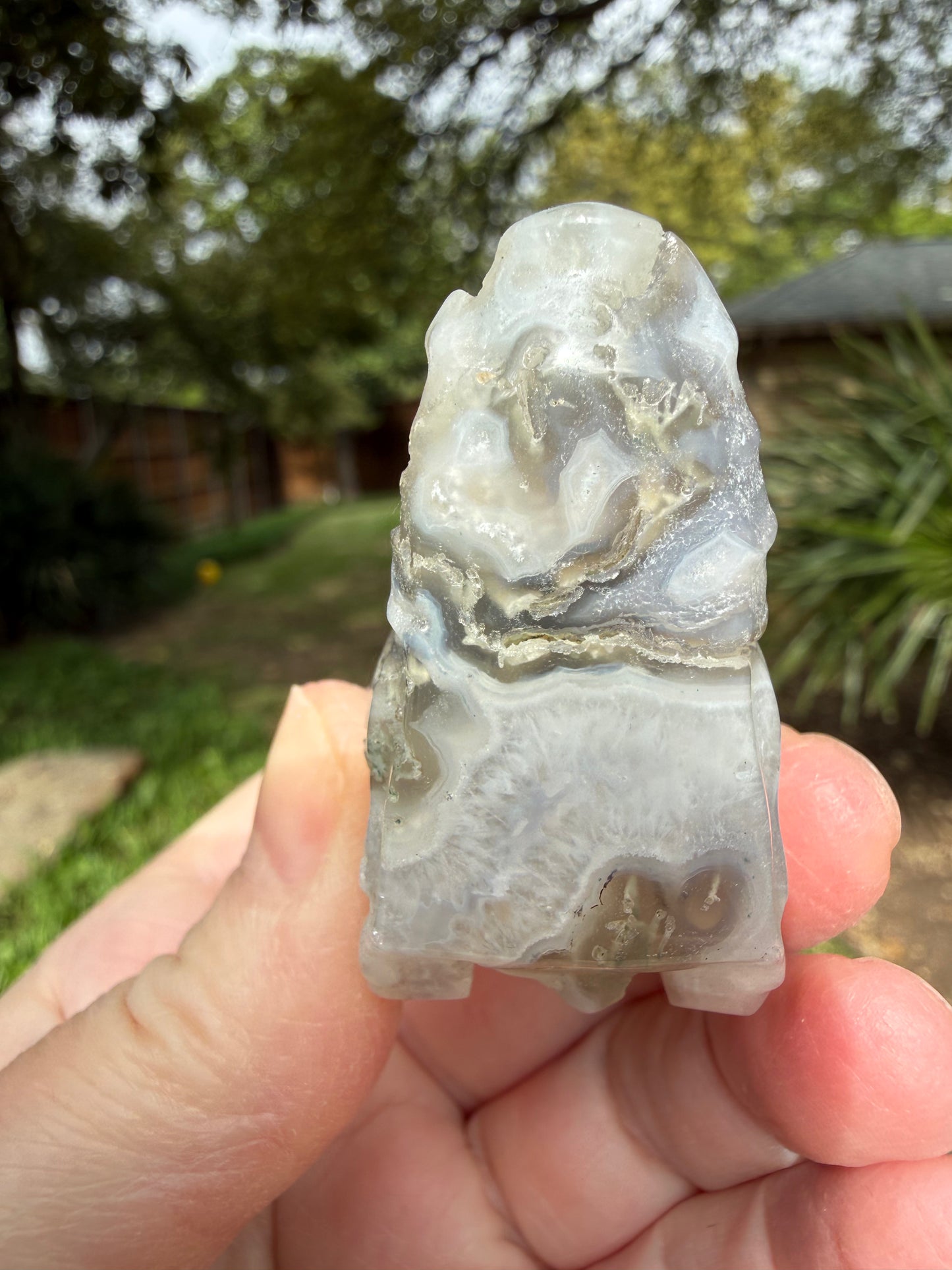 Blue Chalcedony Moss Agate Dragon 2”, New