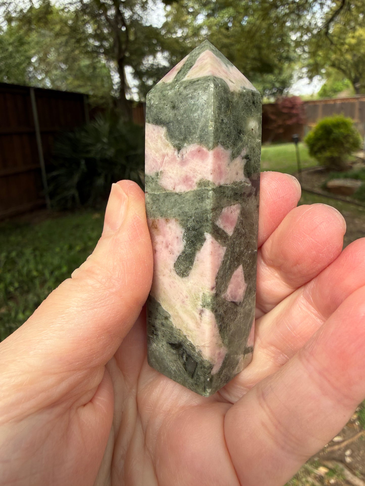 Pink Opal Tower, 3.2”steady heart and crown chakra