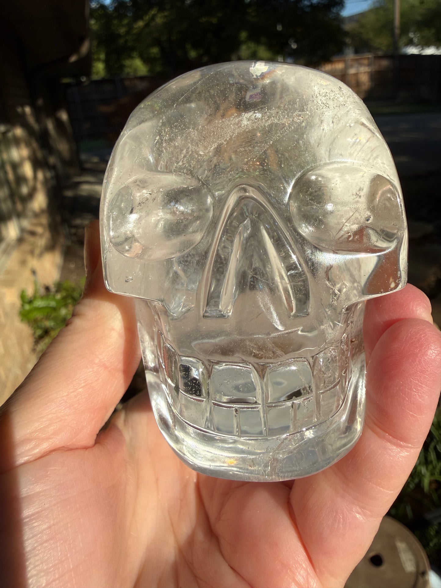 3.5” Lemurian Quartz Skull, Stunning Carving with Rainbows