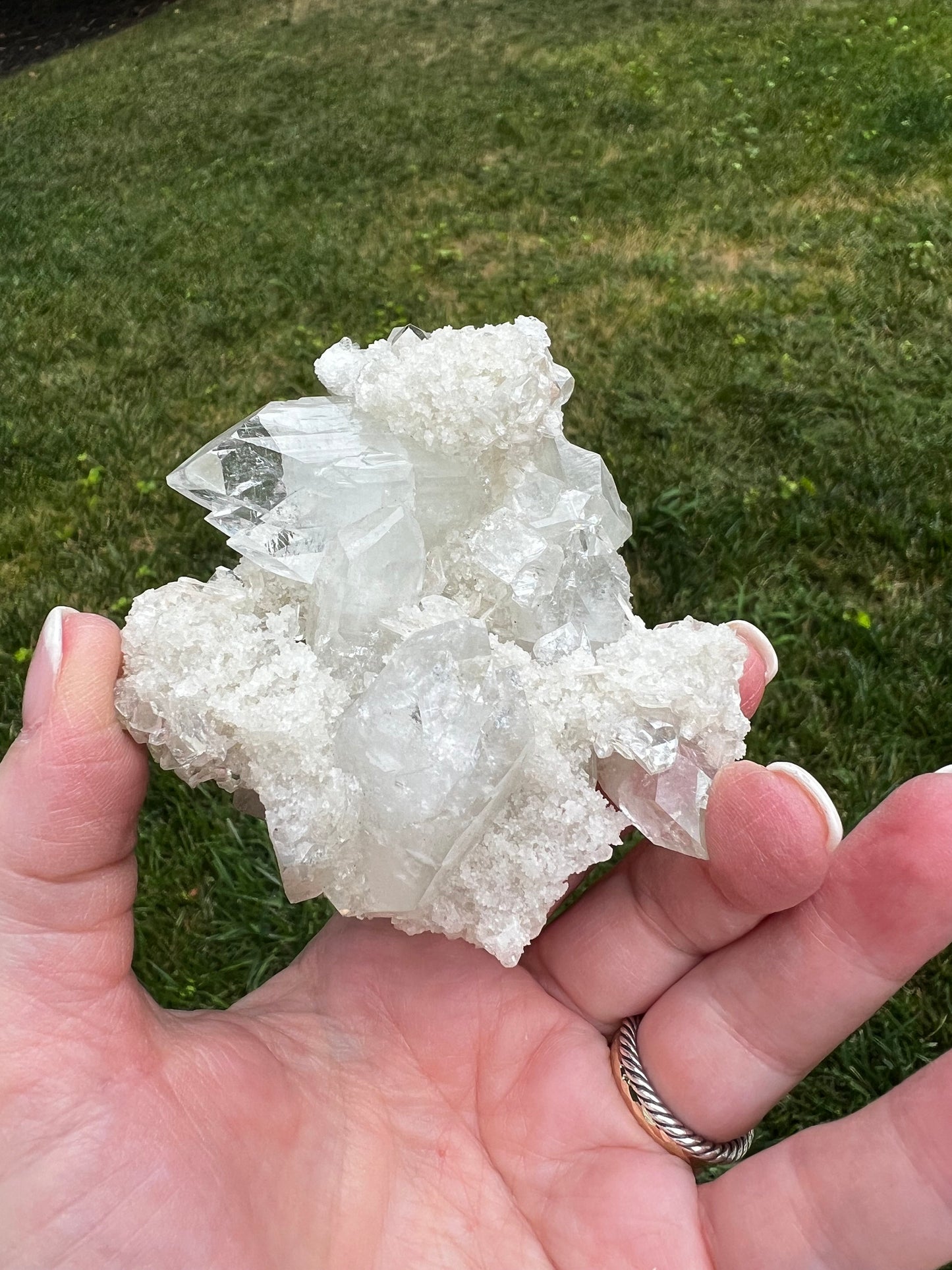 Large Apophyllite Fairy Bed with points like diamonds, new, peach stilbite, high vibration crystals, gifts, altar, 4x2.5”