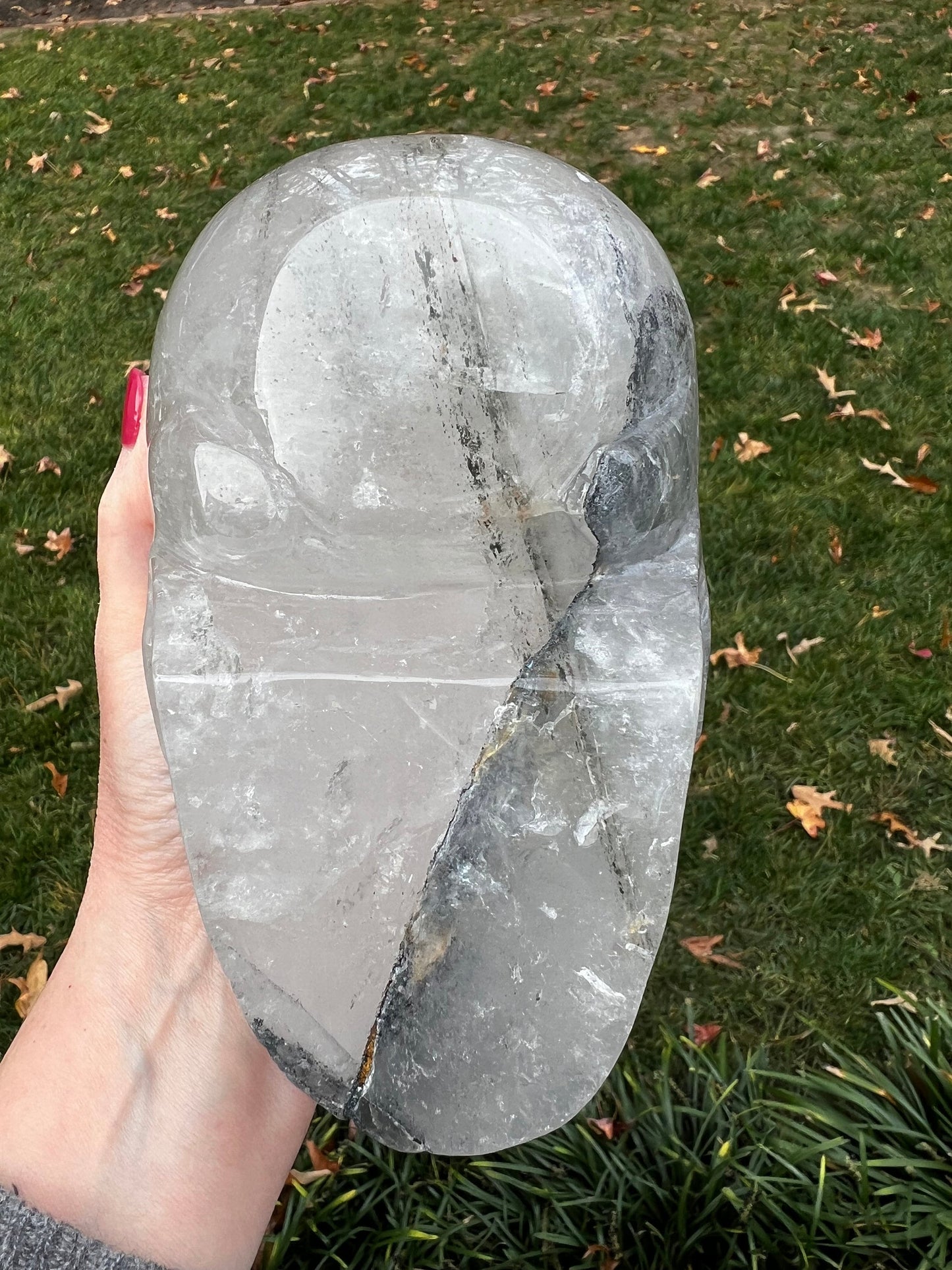 Quartz and Black Tourmaline Veined 6” Skull, 5.14.4 pounds, gift, high vibration crystal healing, altar
