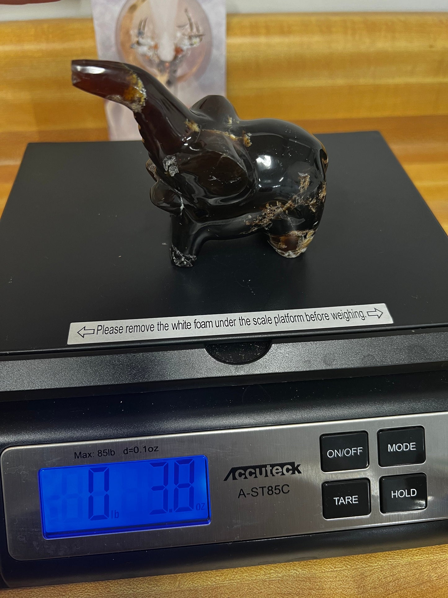 Large beautiful amber elephant carving, new in shop, 3.75”, crystal healing, high vibration healing sessions, gifts