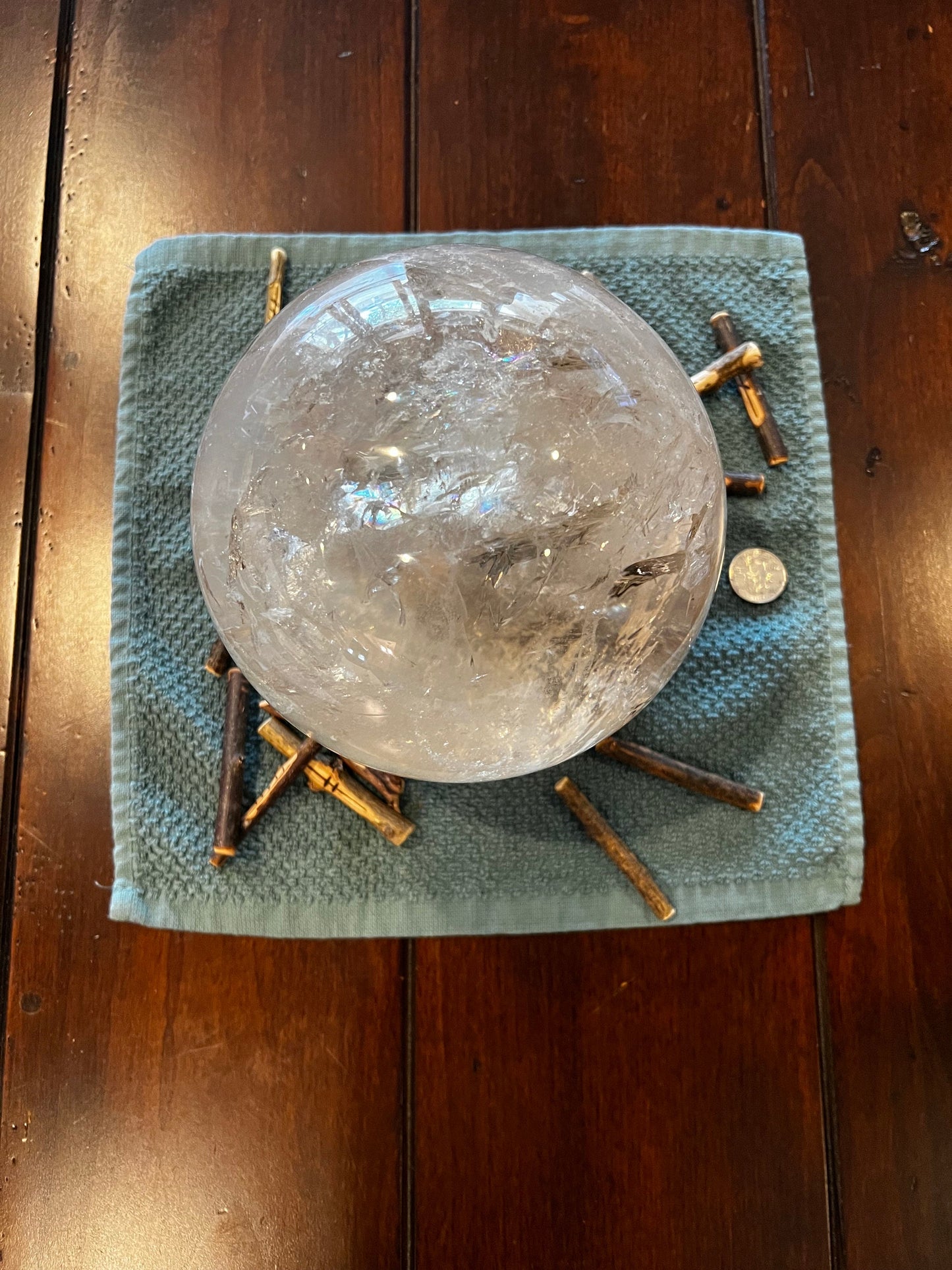 Stargate Lemurian Quartz Sphere Statement Piece, 21.8”, 16.8 lbs, New, rainbows, high vibration crystals, gifts, 7kg 492g