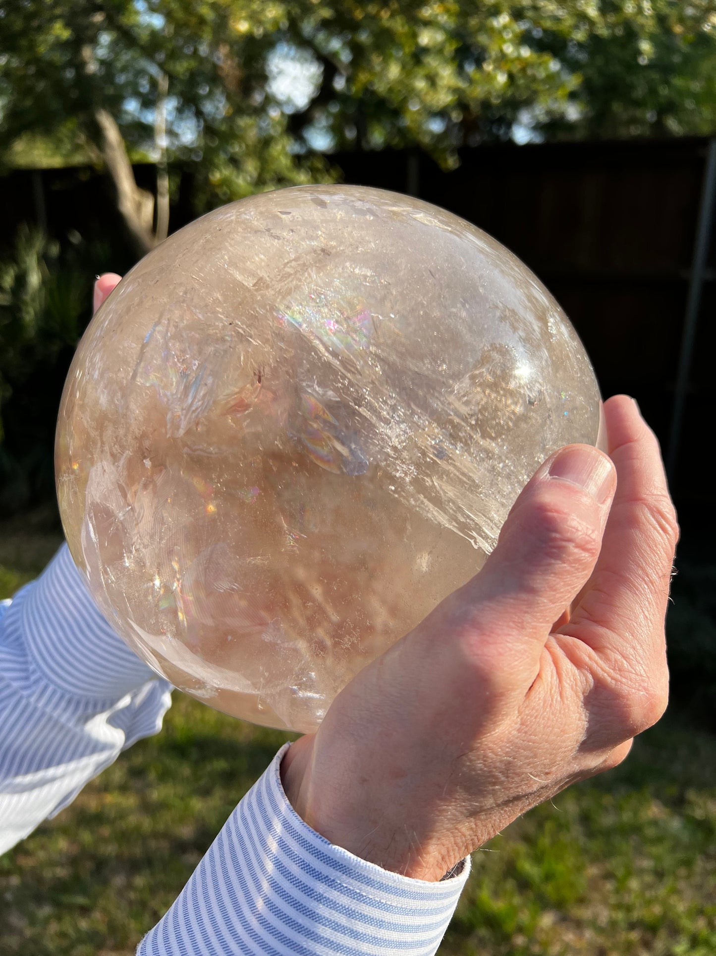 Stargate Lemurian Quartz Sphere Statement Piece, 21.8”, 16.8 lbs, New, rainbows, high vibration crystals, gifts, 7kg 492g