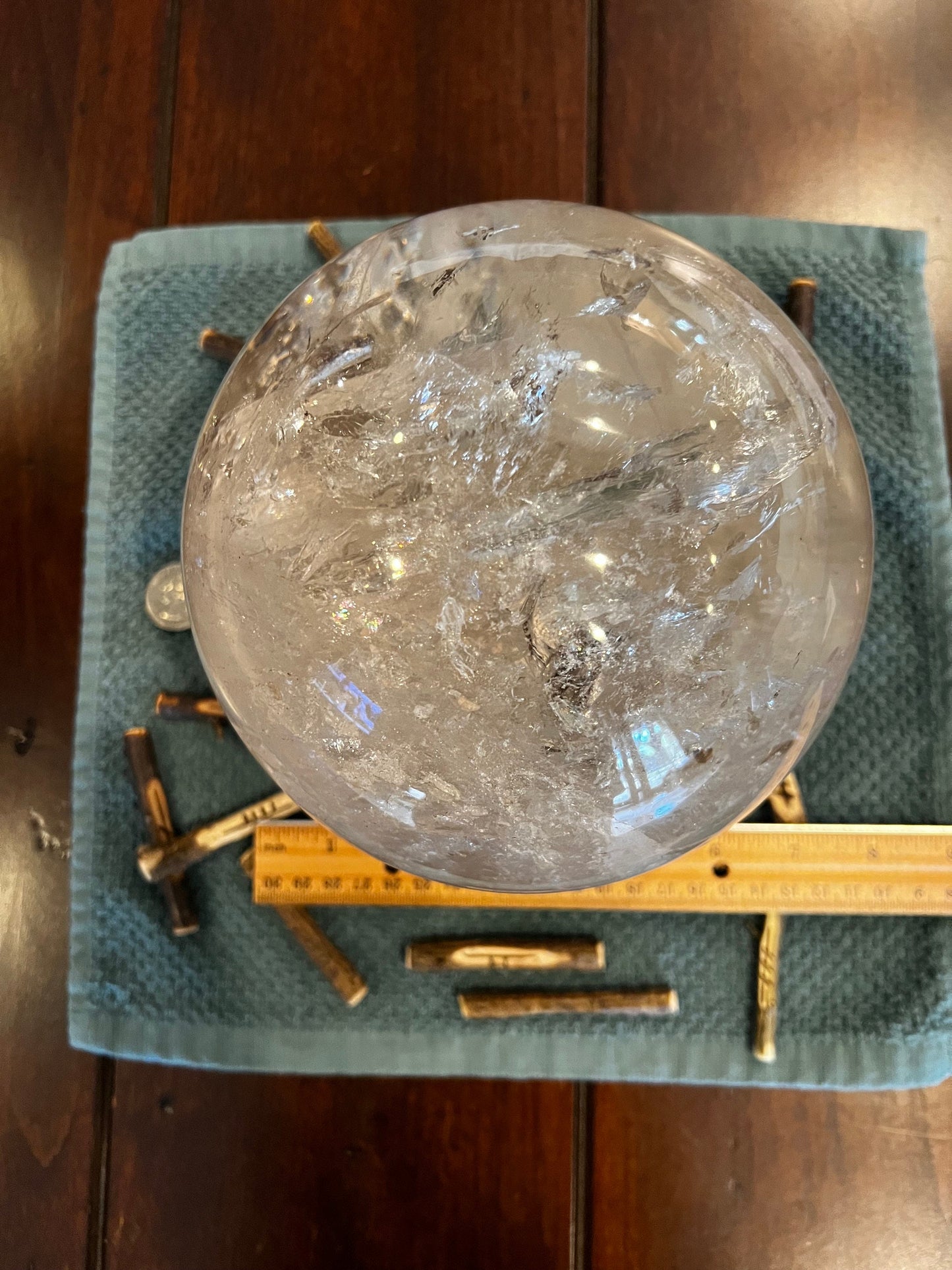 Stargate Lemurian Quartz Sphere Statement Piece, 21.8”, 16.8 lbs, New, rainbows, high vibration crystals, gifts, 7kg 492g