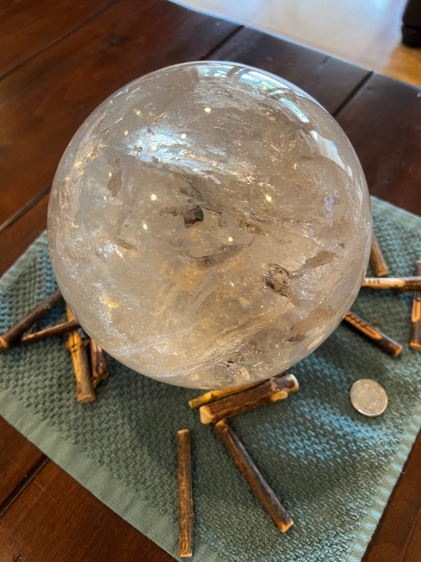Stargate Lemurian Quartz Sphere Statement Piece, 21.8”, 16.8 lbs, New, rainbows, high vibration crystals, gifts, 7kg 492g
