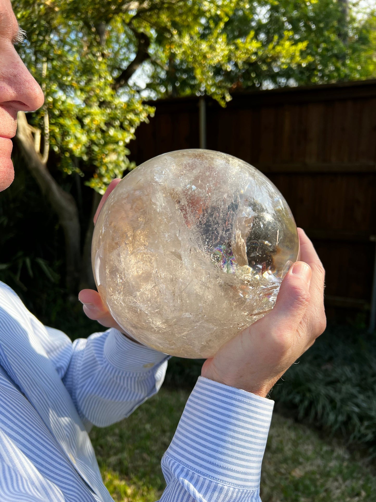 Stargate Lemurian Quartz Sphere Statement Piece, 21.8”, 16.8 lbs, New, rainbows, high vibration crystals, gifts, 7kg 492g