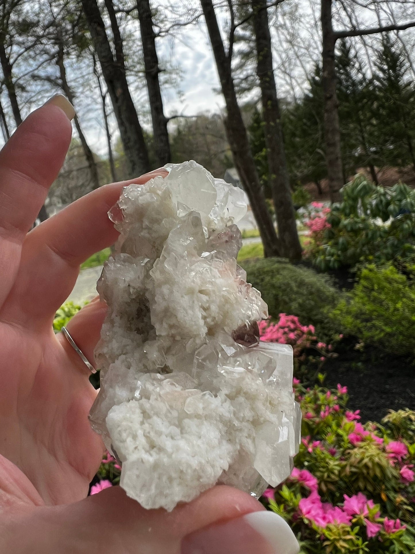 Large Apophyllite Fairy Bed with points like diamonds, new, stalactite eyes, high vibration crystals, gifts, altar, 3.5x1.75”