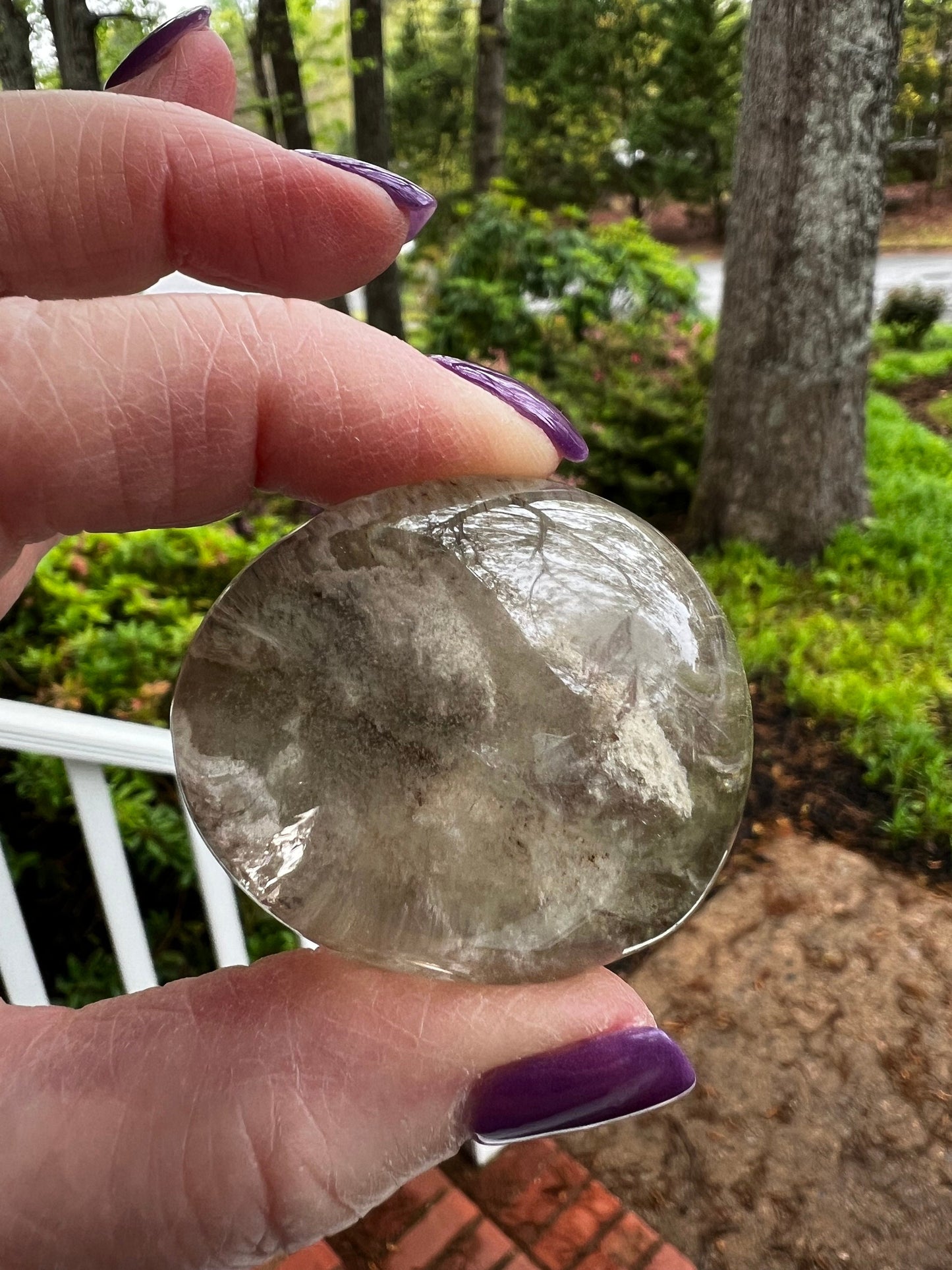 Mystical Shaman Quartz Lens with strange inclusions, new, palm stone, meditation, high vibration crystal healing, gifts
