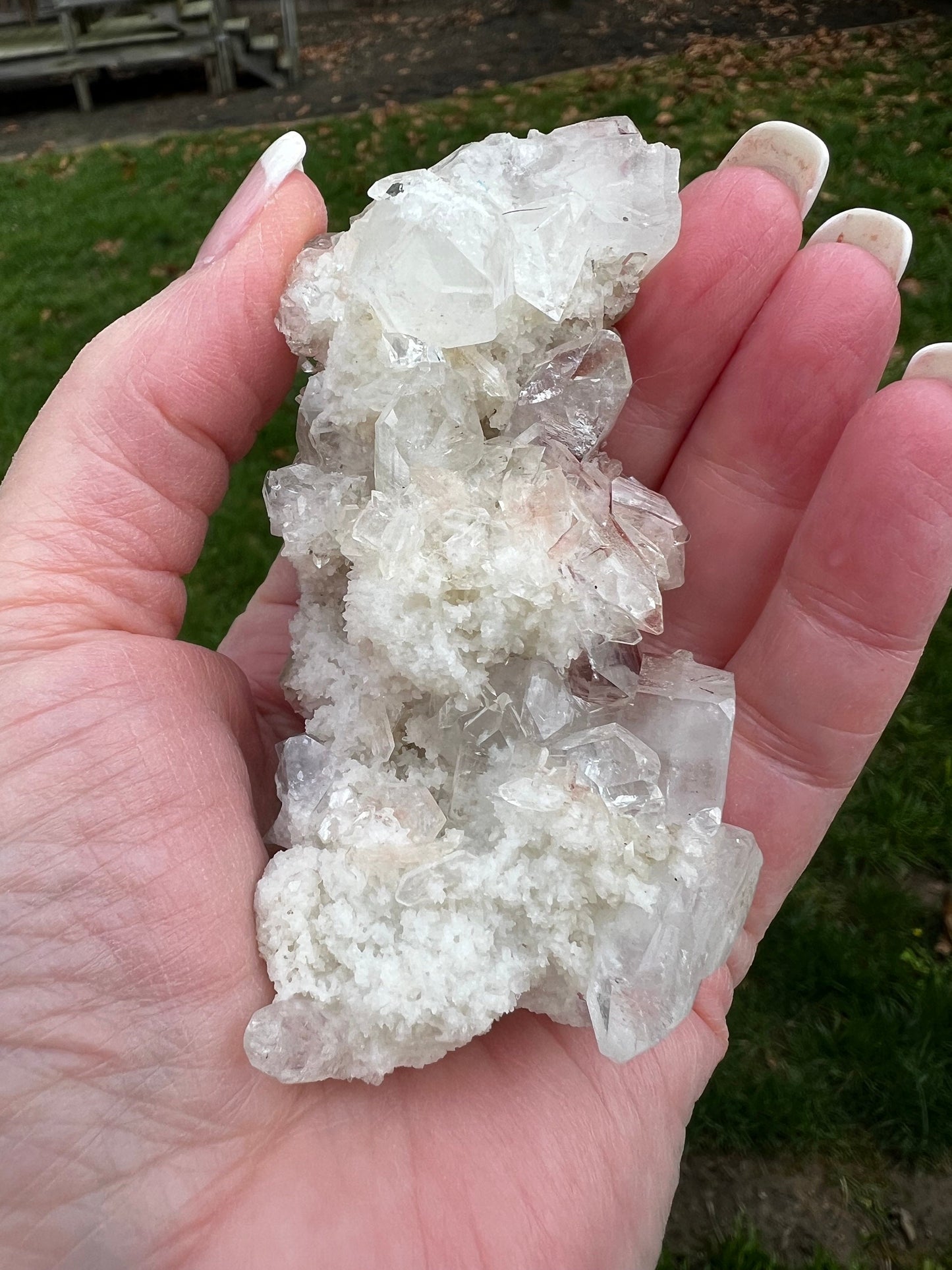 Large Apophyllite Fairy Bed with points like diamonds, new, stalactite eyes, high vibration crystals, gifts, altar, 3.5x1.75”