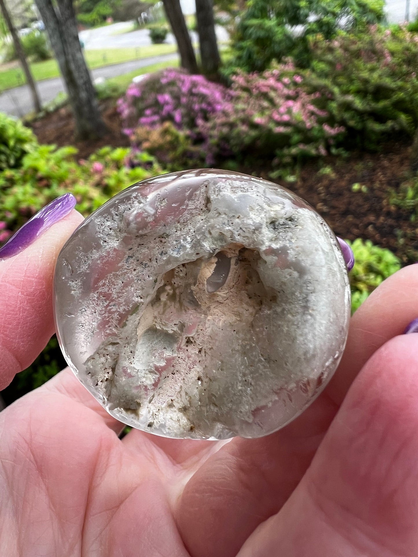 Mystical Shaman Quartz Lens with strange inclusions, new, palm stone, meditation, high vibration crystal healing, gifts