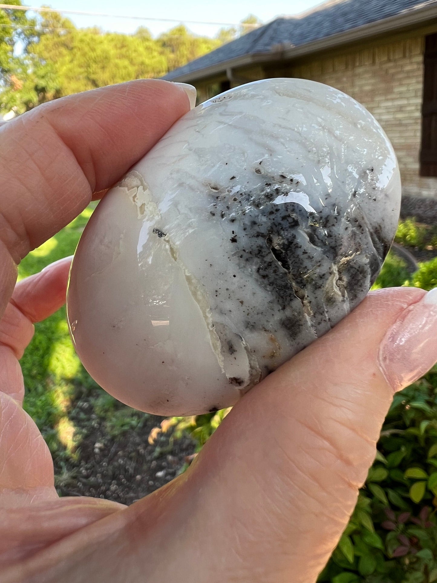 Merlinite Dendritic Druzy Agate Polished palm, 2.4”, meditation, gifts