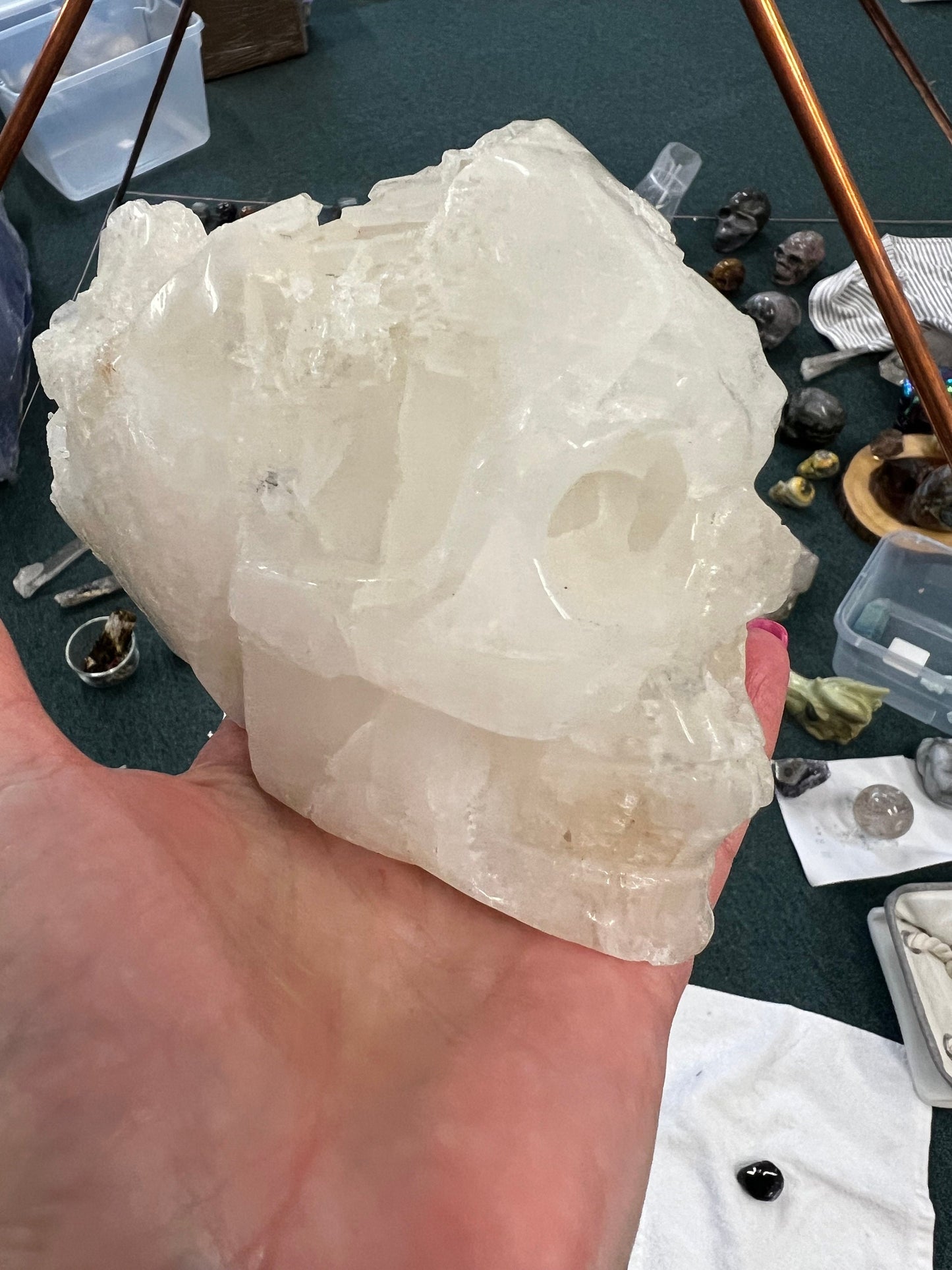 Private Collection Temple White Calcite Skull carving, high vibration crystals, altar, gifts