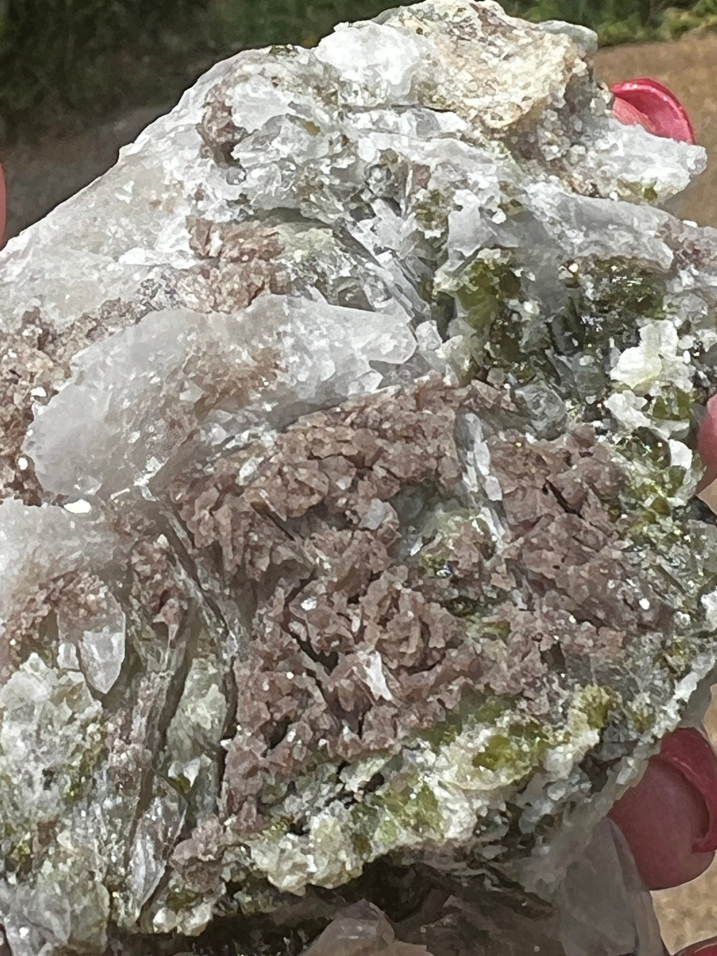 Large Green Tourmaline in Quartz with Lepidolite sugar bed, stunning raw altar piece 10 oz sparkly fairy bed, high vibration crystals, 3.5”