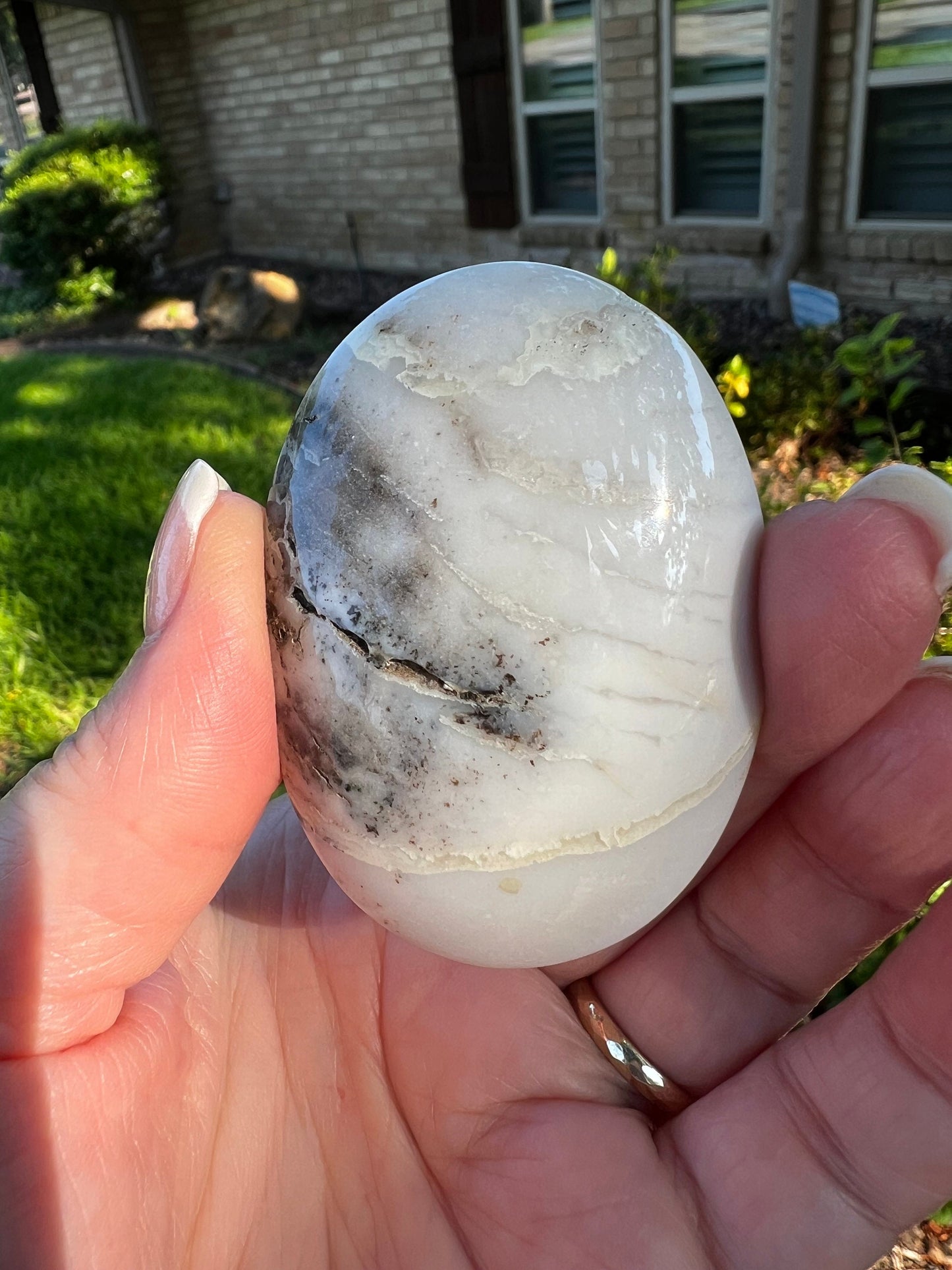 Merlinite Dendritic Druzy Agate Polished palm, 2.4”, meditation, gifts