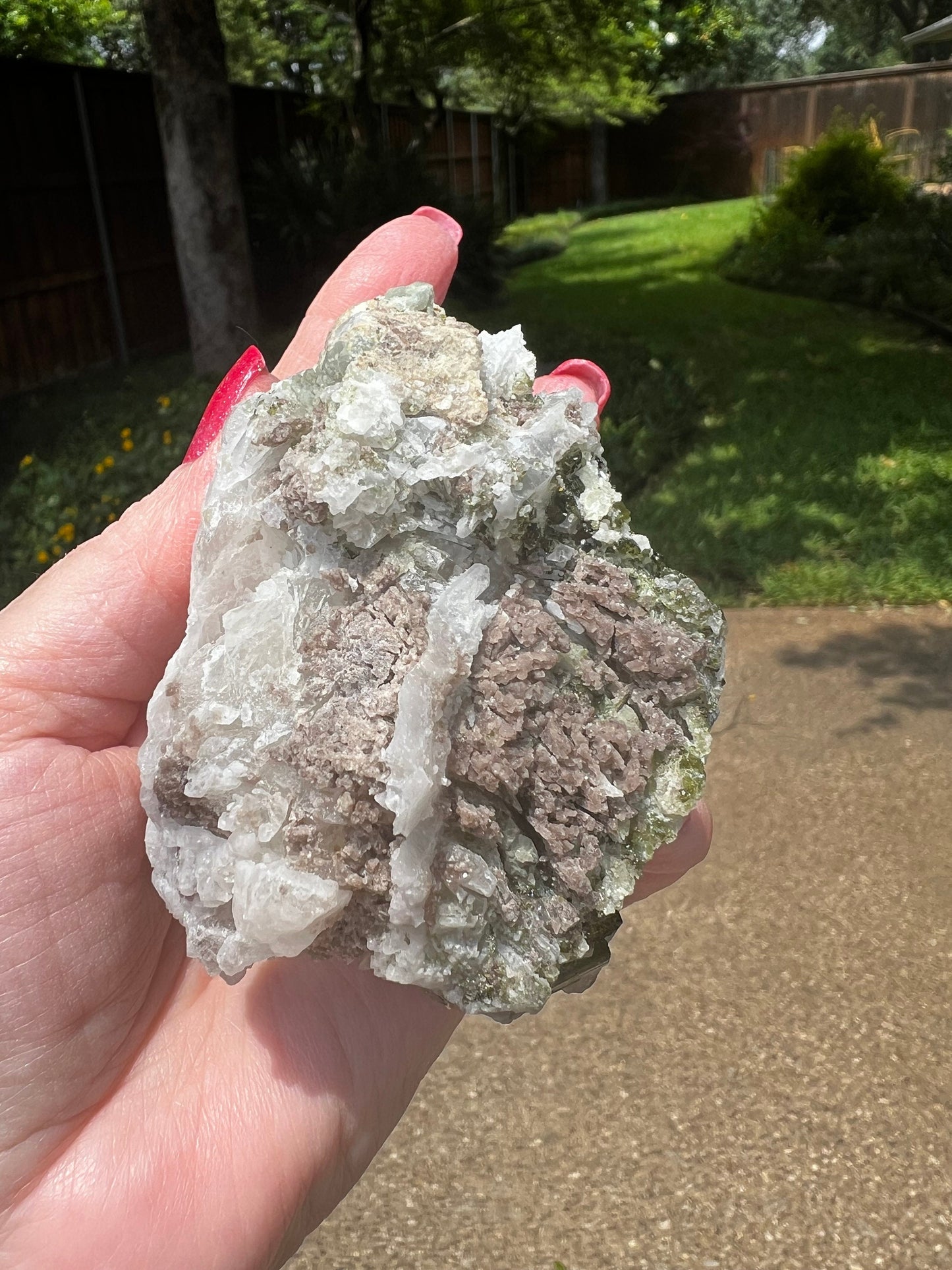 Large Green Tourmaline in Quartz with Lepidolite sugar bed, stunning raw altar piece 10 oz sparkly fairy bed, high vibration crystals, 3.5”