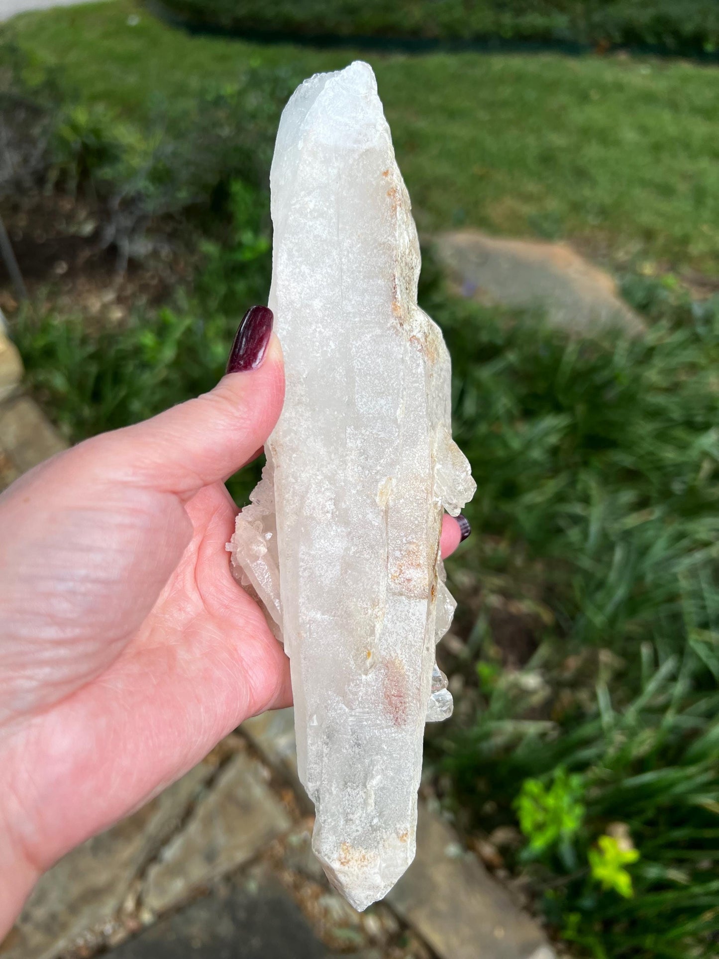 Sugared Laser Singing Lemurian Wand 8.75”, crown bottom, New, gift, altar, high vibration crystals