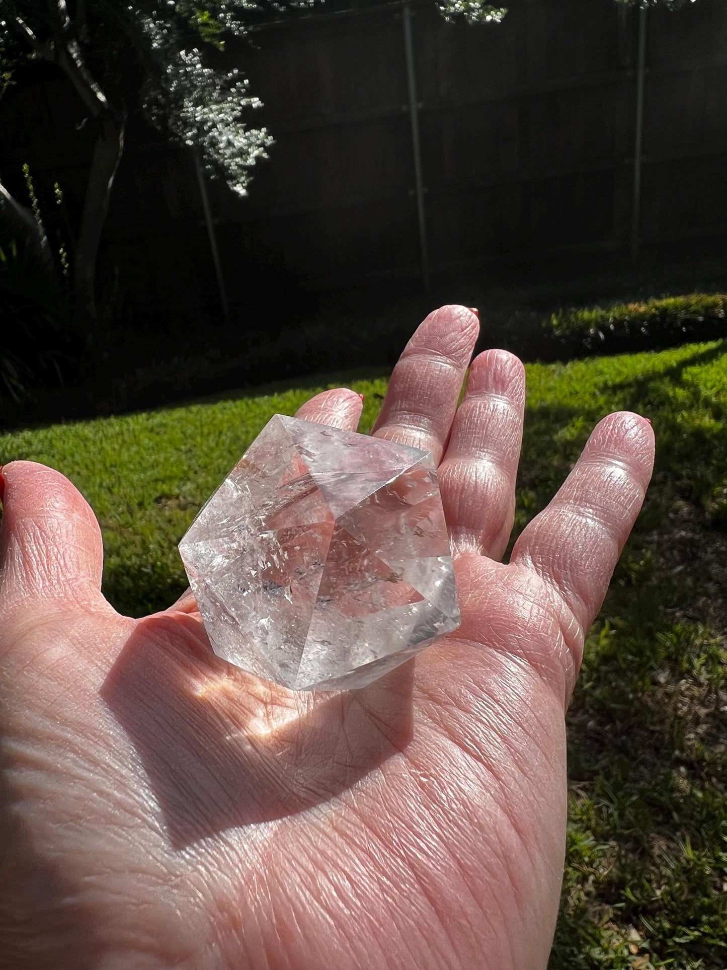 Lemurian Icosahedron triangle faces, Polished cut carving, 2”, fine healing magick crystal, high vibration crystals