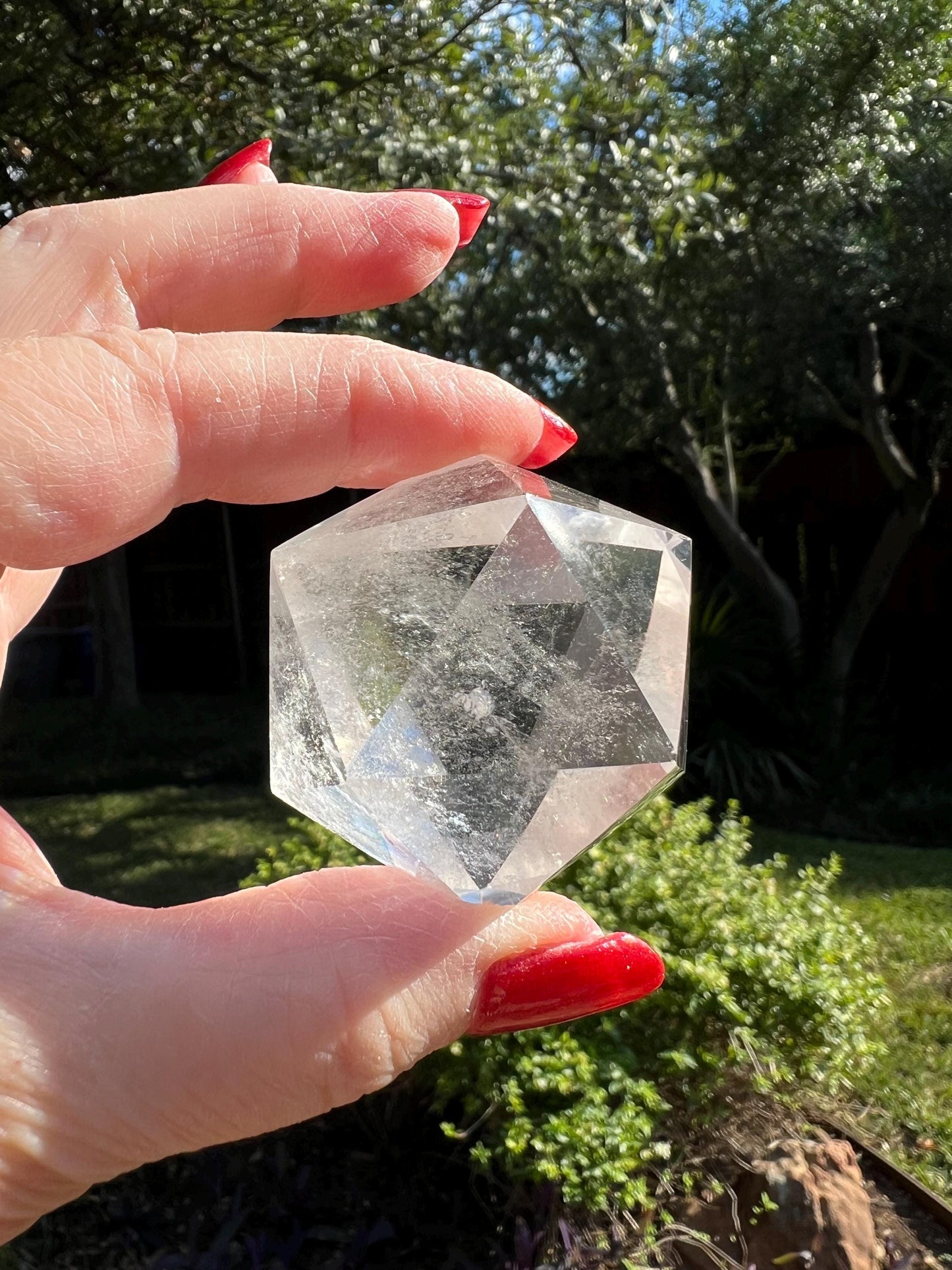 Lemurian Dodecahedron Triangles, Polished cut carving, 2”, rainbows, fine Lemurian healing magick crystal, high vibration crystals