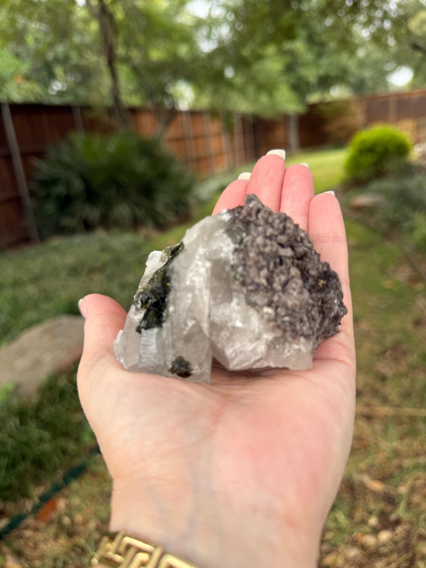 Large Green Tourmaline lepidolite sparkly fairy bed, high vibration crystals, 3”