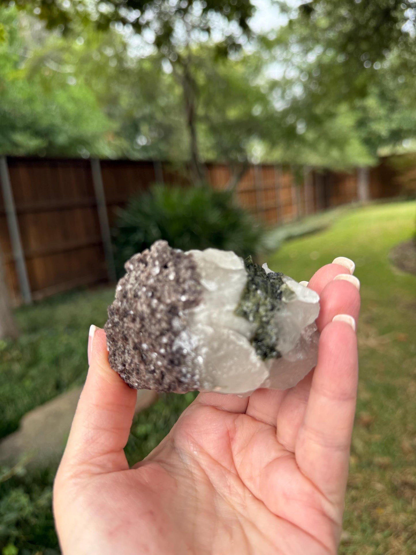 Large Green Tourmaline lepidolite sparkly fairy bed, high vibration crystals, 3”