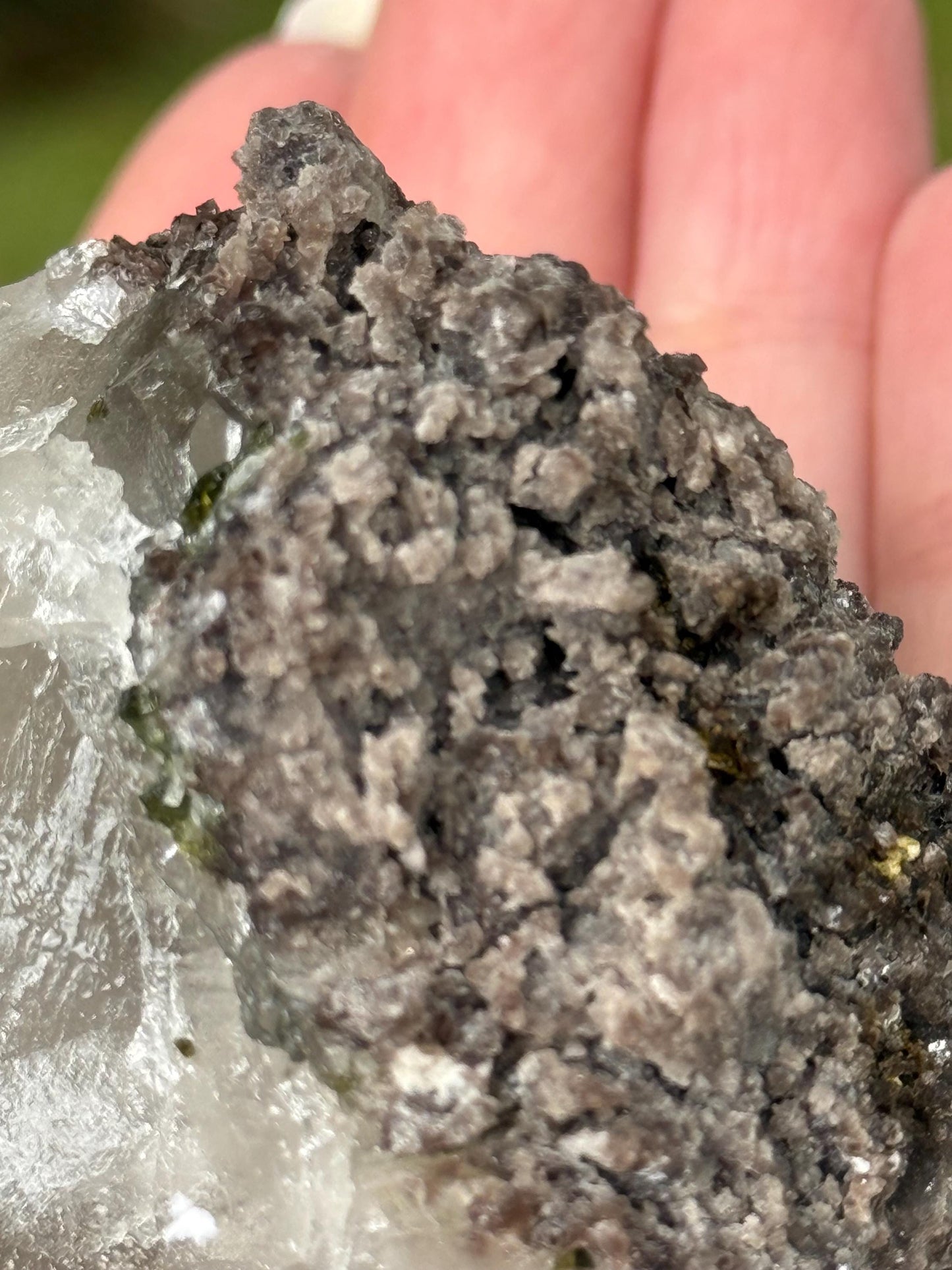 Large Green Tourmaline lepidolite sparkly fairy bed, high vibration crystals, 3”
