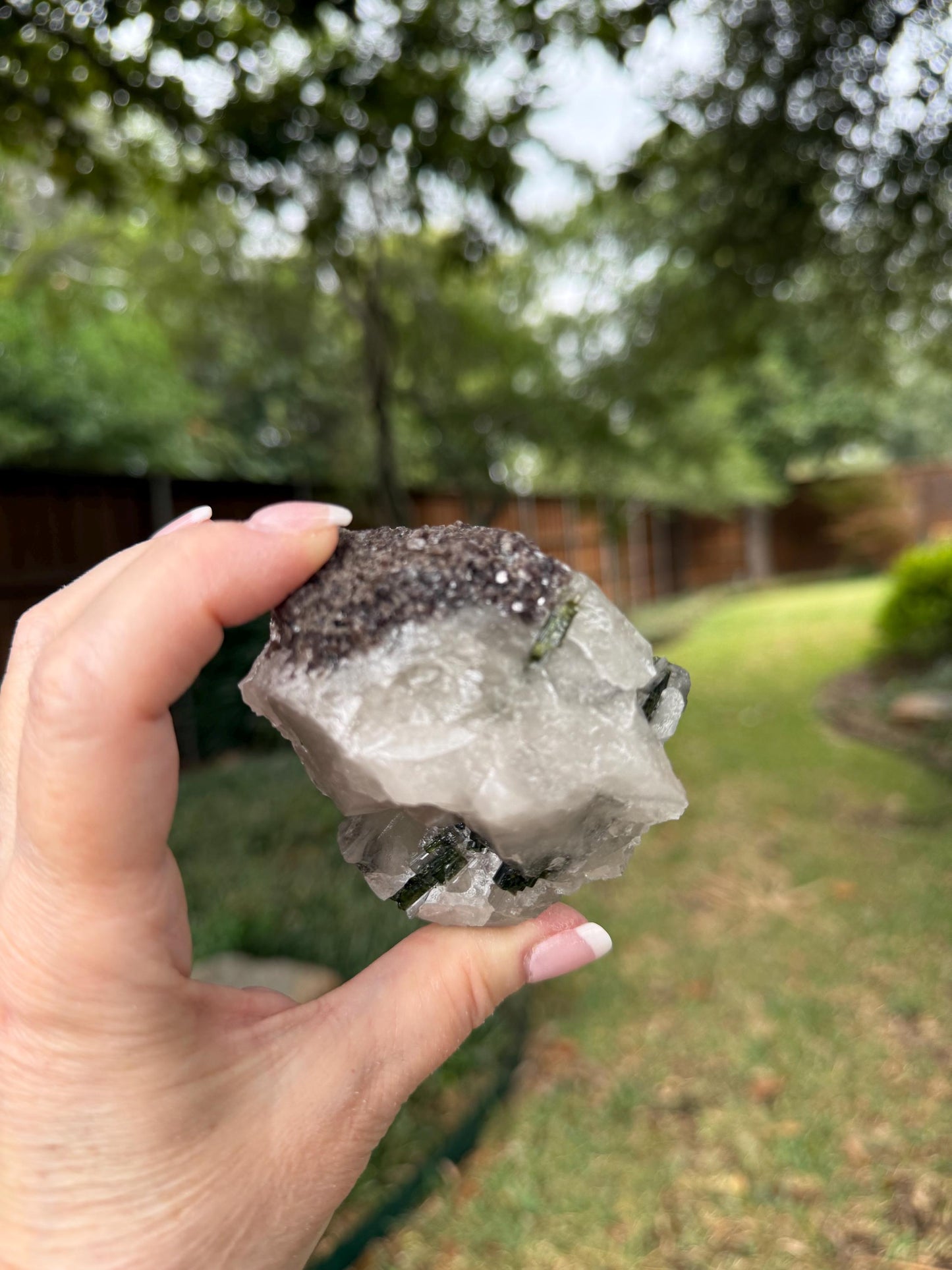 Large Green Tourmaline lepidolite sparkly fairy bed, high vibration crystals, 3”