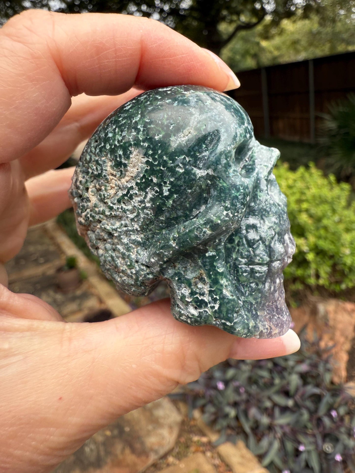 Grape Agate skull, 2”, 4.6 ounces, new, gift, altar, crystals, high vibration crystals, statement piece, rare