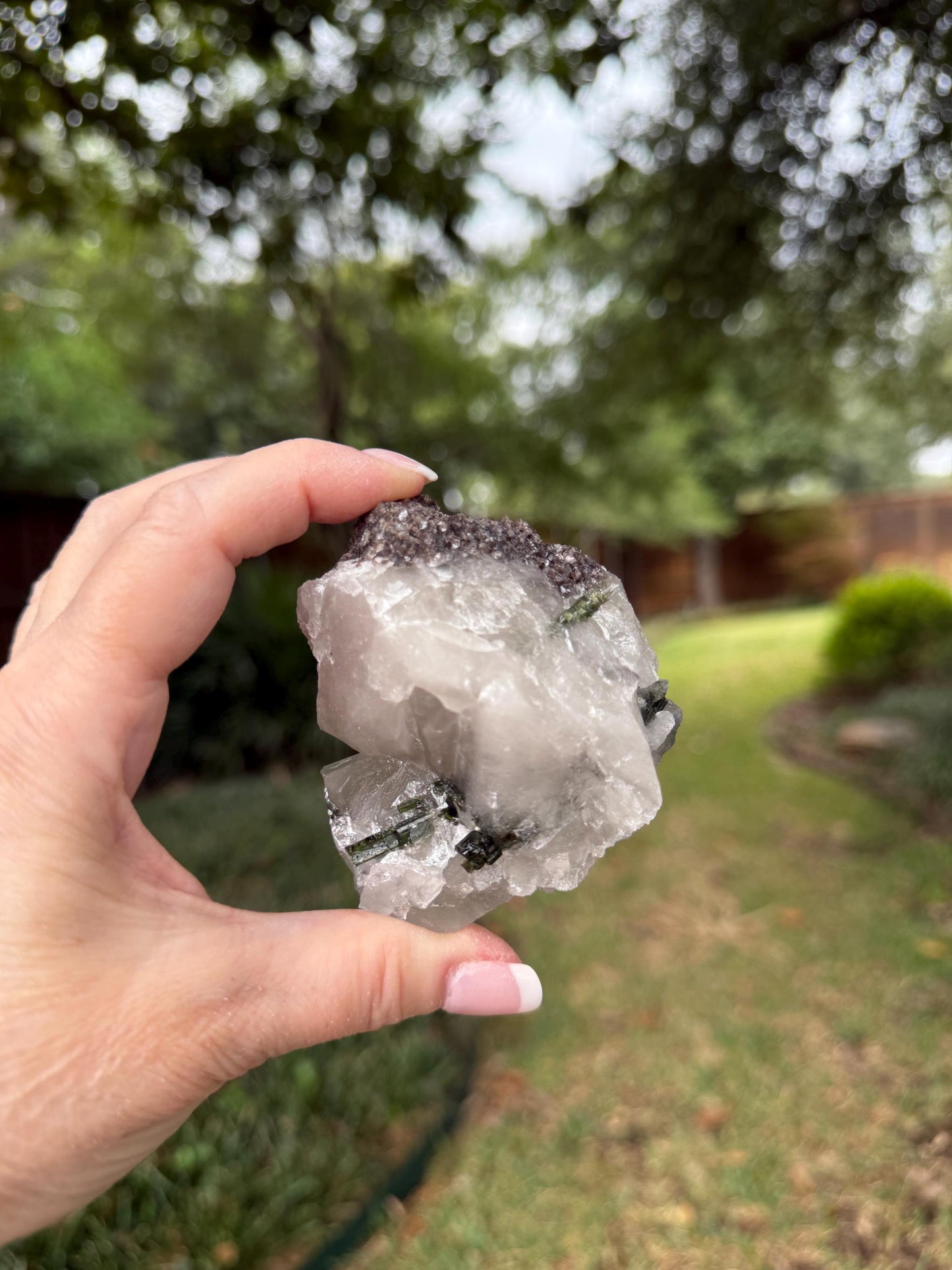 Large Green Tourmaline lepidolite sparkly fairy bed, high vibration crystals, 3”