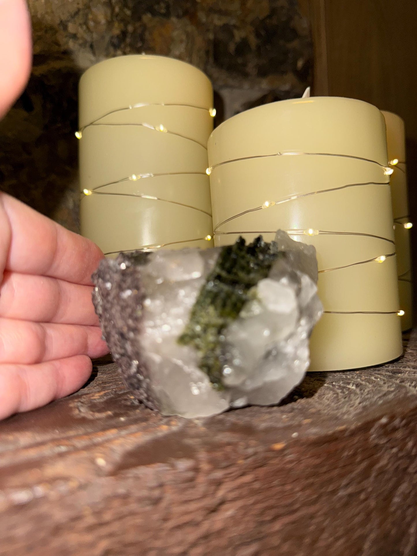Large Green Tourmaline lepidolite sparkly fairy bed, high vibration crystals, 3”