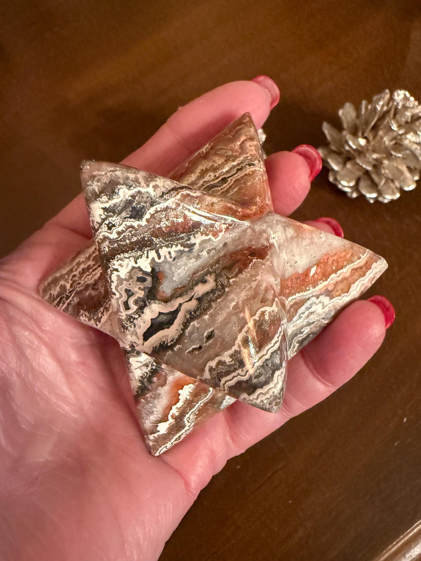Lace Agate Merkaba, new, high frequency dragon, 3”, gifts, healing sessions