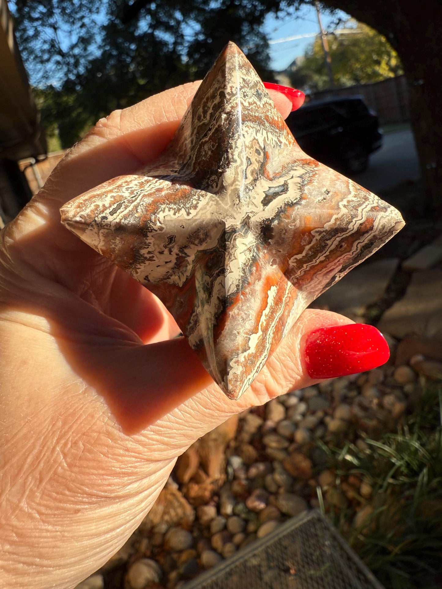Lace Agate Merkaba, new, high frequency dragon, 3”, gifts, healing sessions