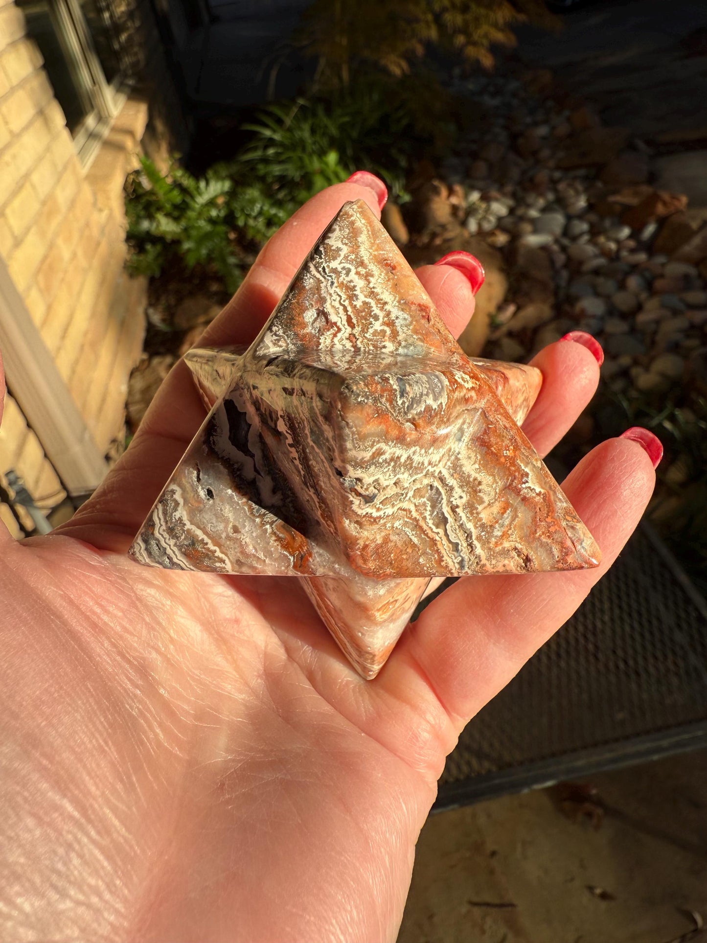 Lace Agate Merkaba, new, high frequency dragon, 3”, gifts, healing sessions