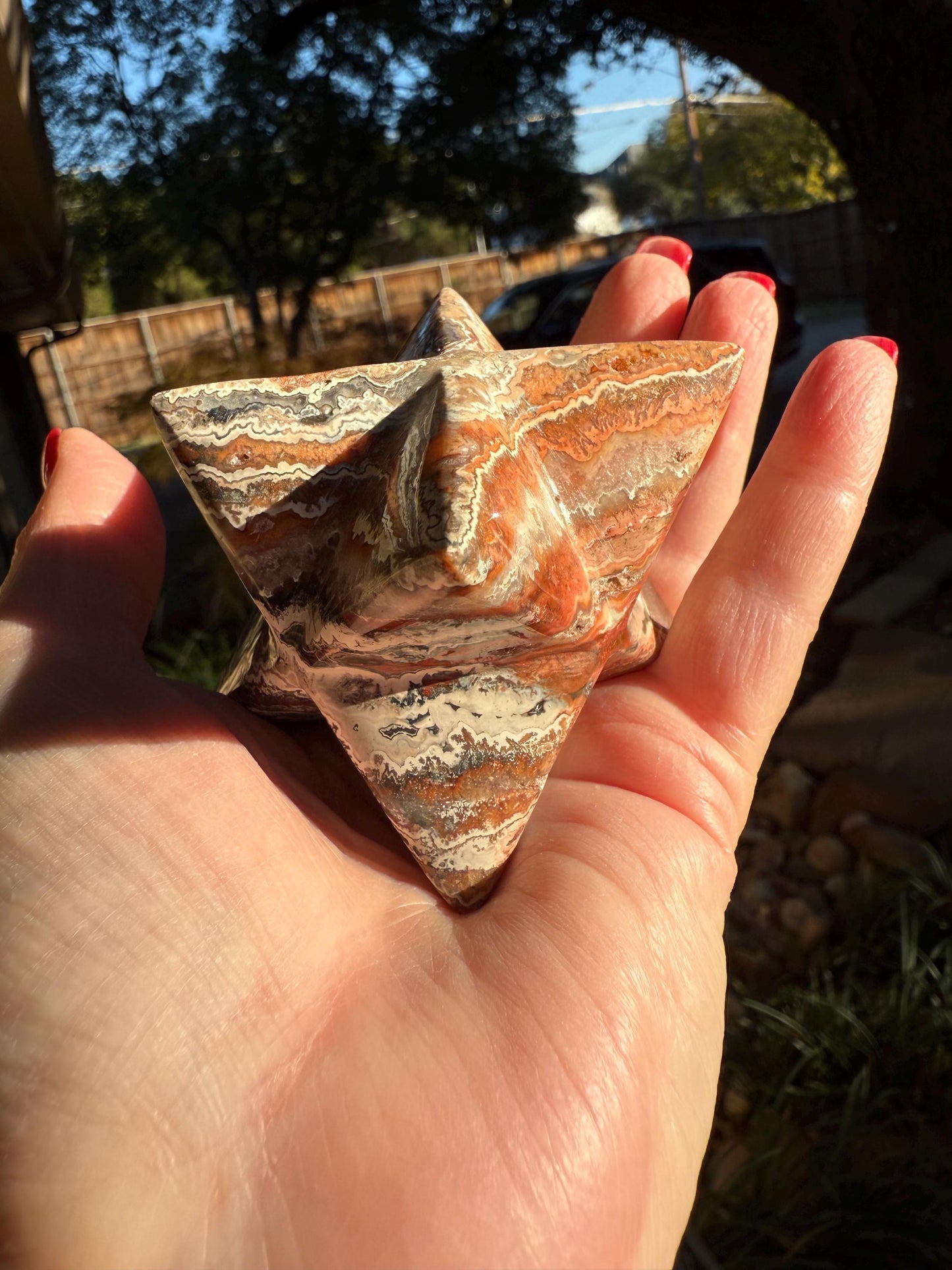 Lace Agate Merkaba, new, high frequency dragon, 3”, gifts, healing sessions