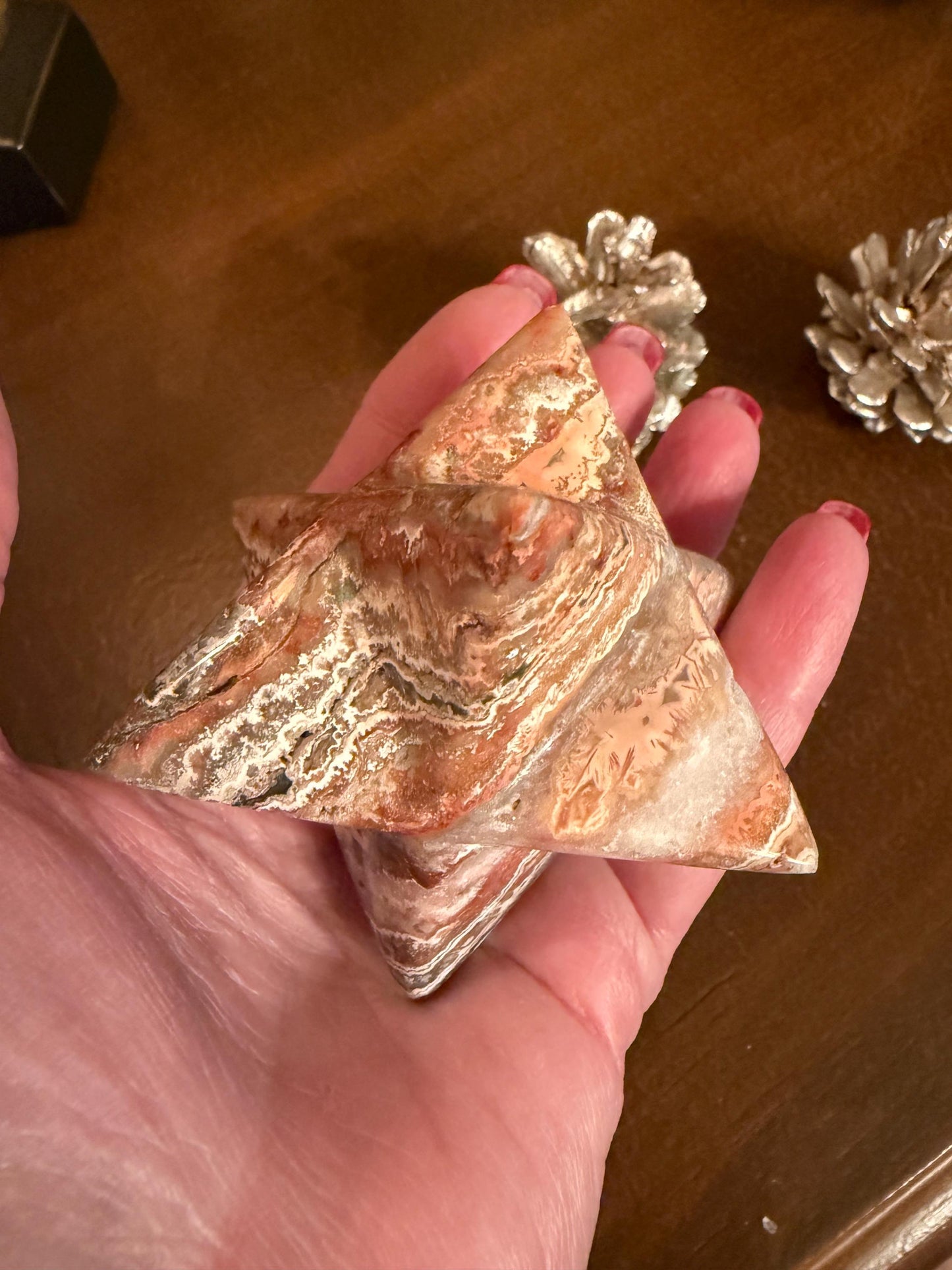 Lace Agate Merkaba, new, high frequency dragon, 3”, gifts, healing sessions