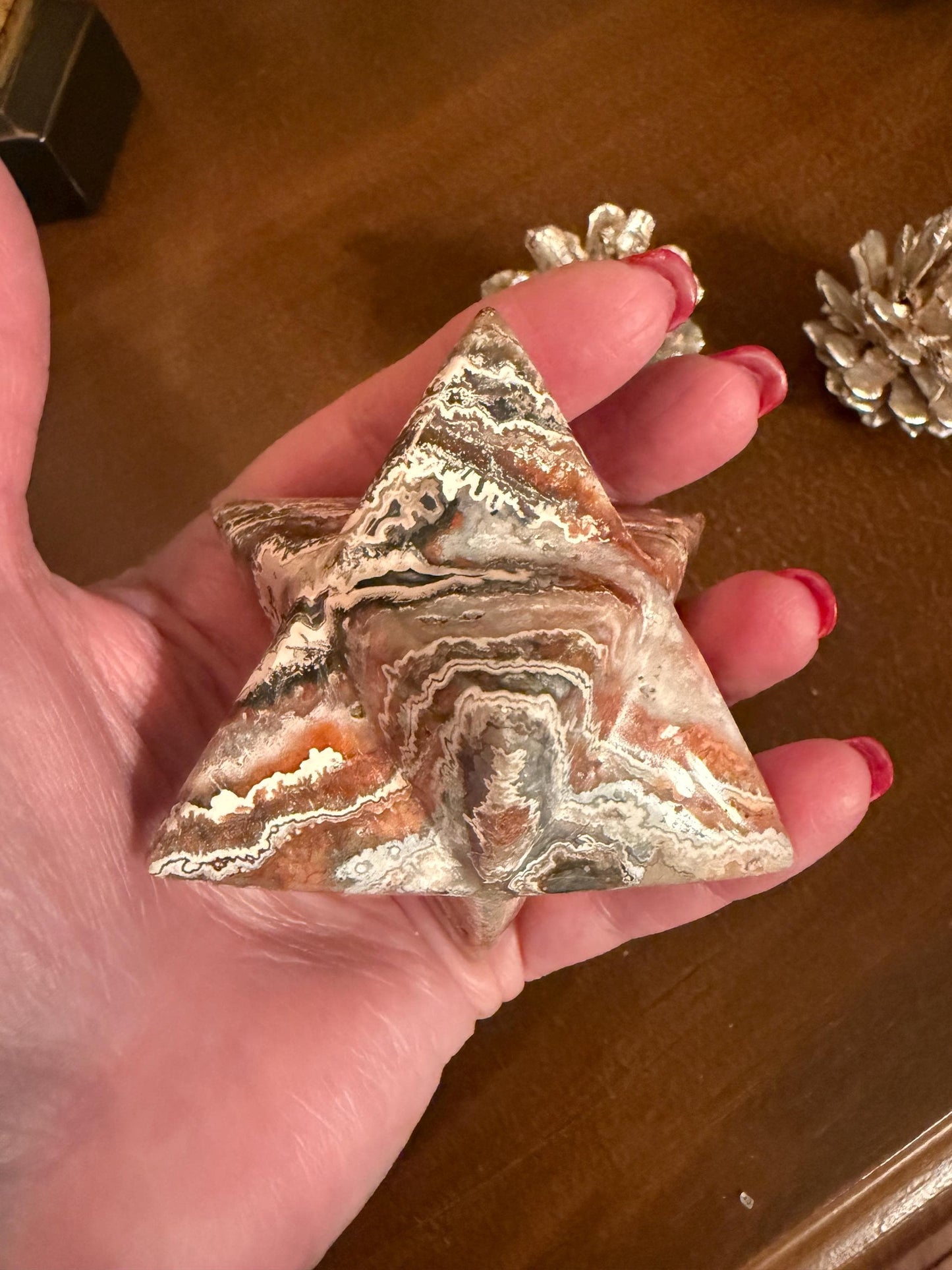 Lace Agate Merkaba, new, high frequency dragon, 3”, gifts, healing sessions