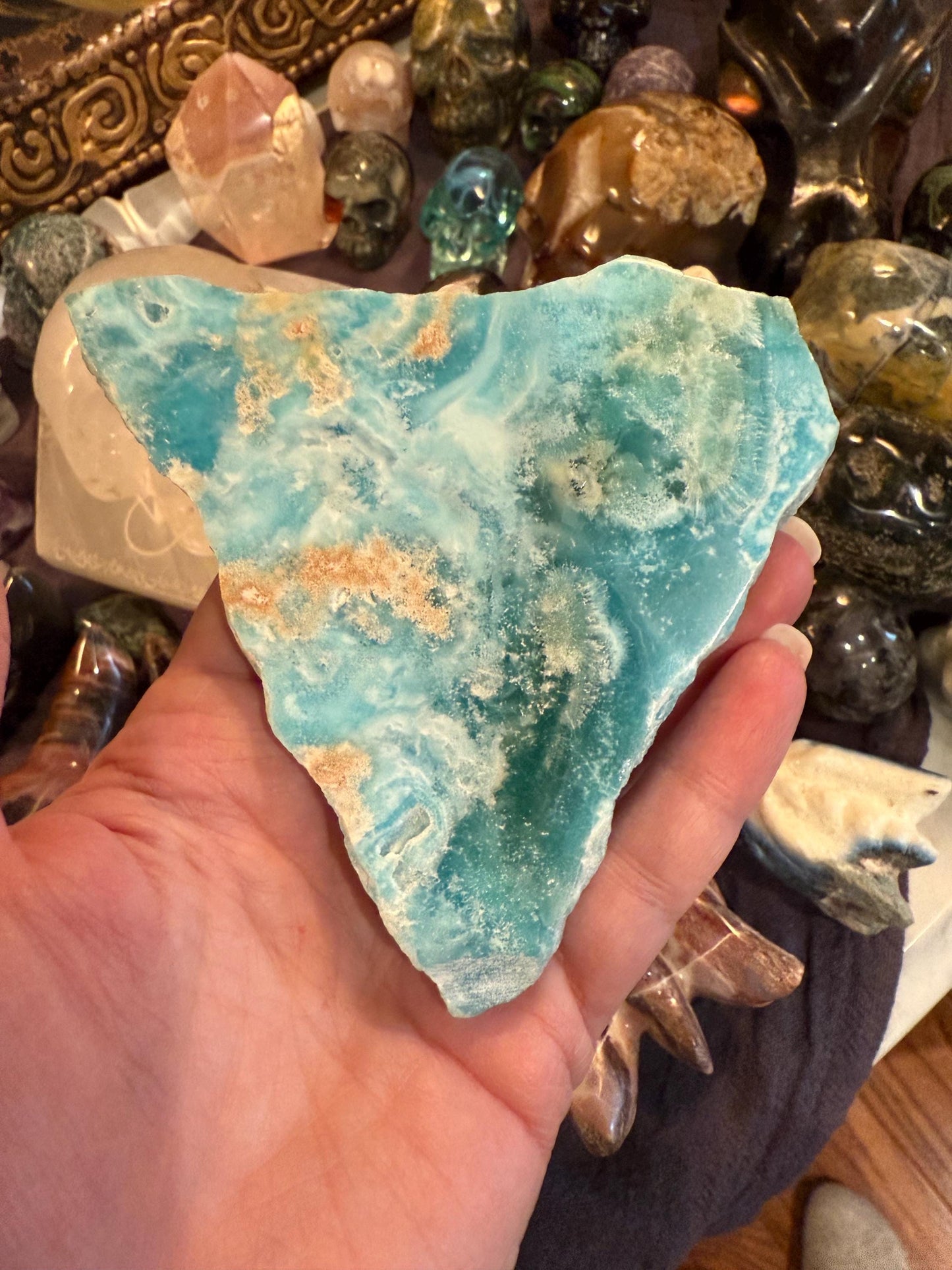 Blue Aragonite slab with druzy, 4.25”, new, natural, high vibration crystals and readings, gifts