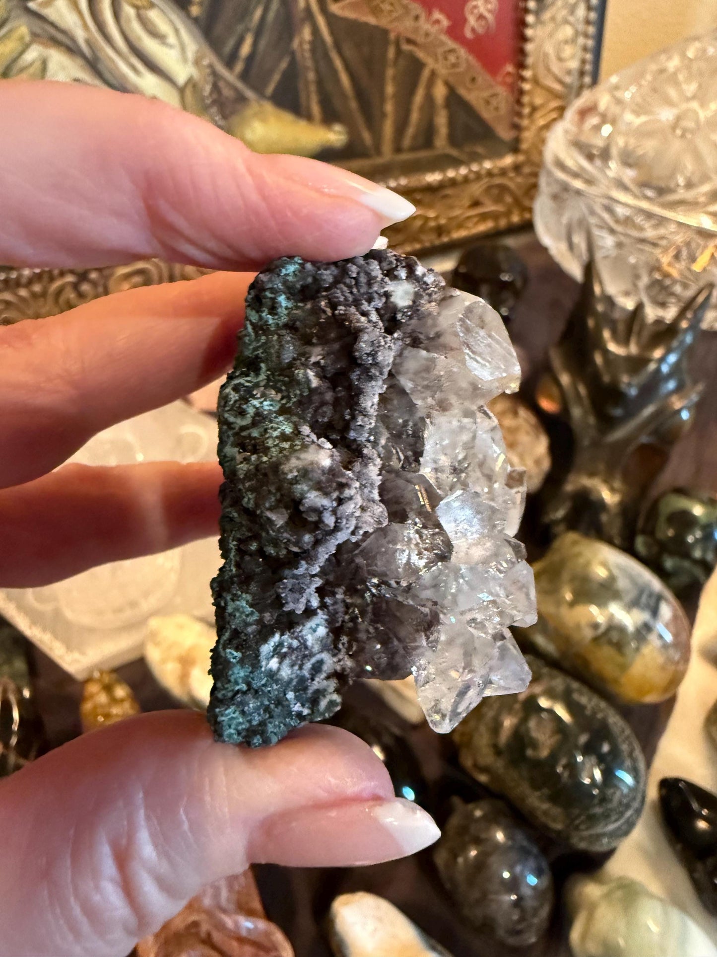 Sparkly Apophyllite Fairy Rosette Bed with points like diamonds, new, high vibration crystals, gifts, altar, 2”