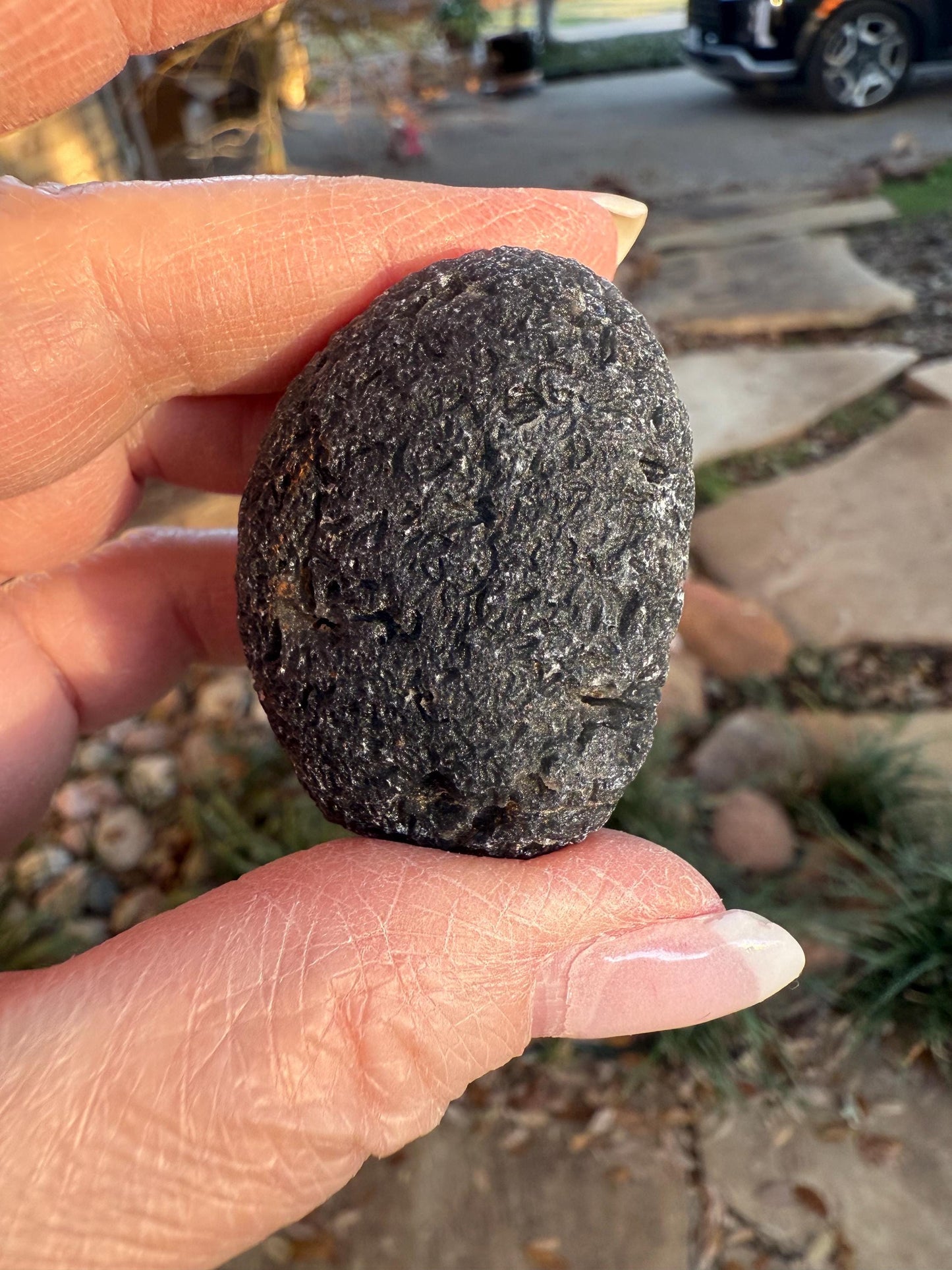 Agni Manitite Tektite Palm Stone, Tumbled, 1.75”, new in shop and hand-collected, high vibration crystals