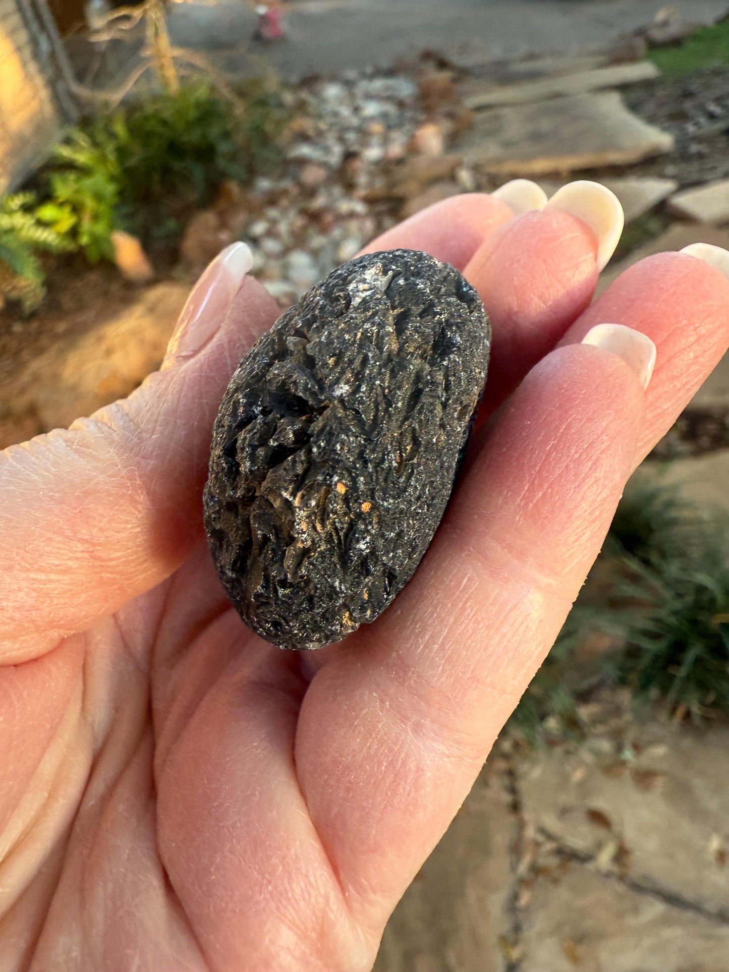 Agni Manitite Tektite Palm Stone, Tumbled, 1.75”, new in shop and hand-collected, high vibration crystals