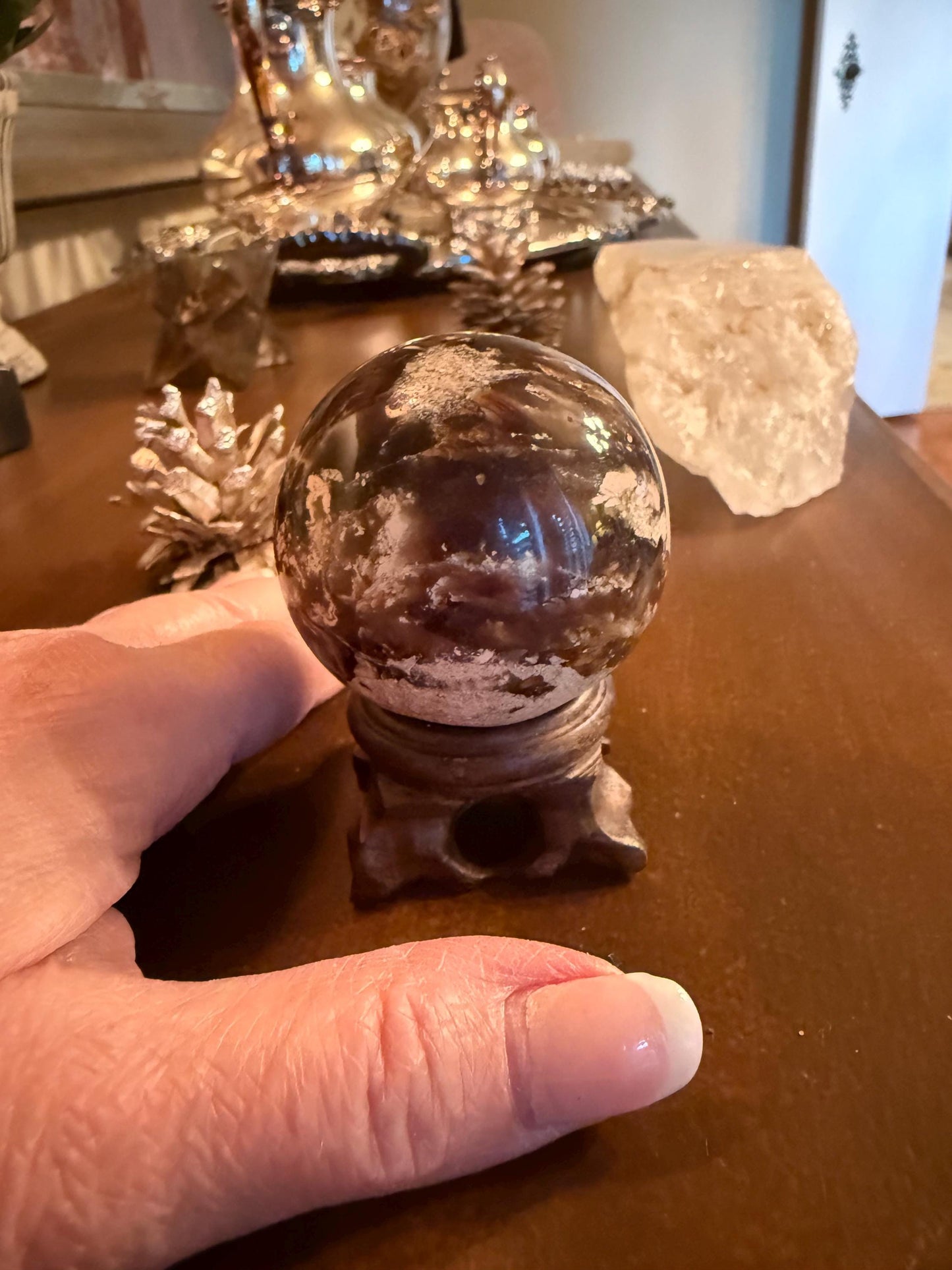 Imperfect Amber sphere, new, crystal healing, high vibration sessions, gifts, 6.5” around, authentic