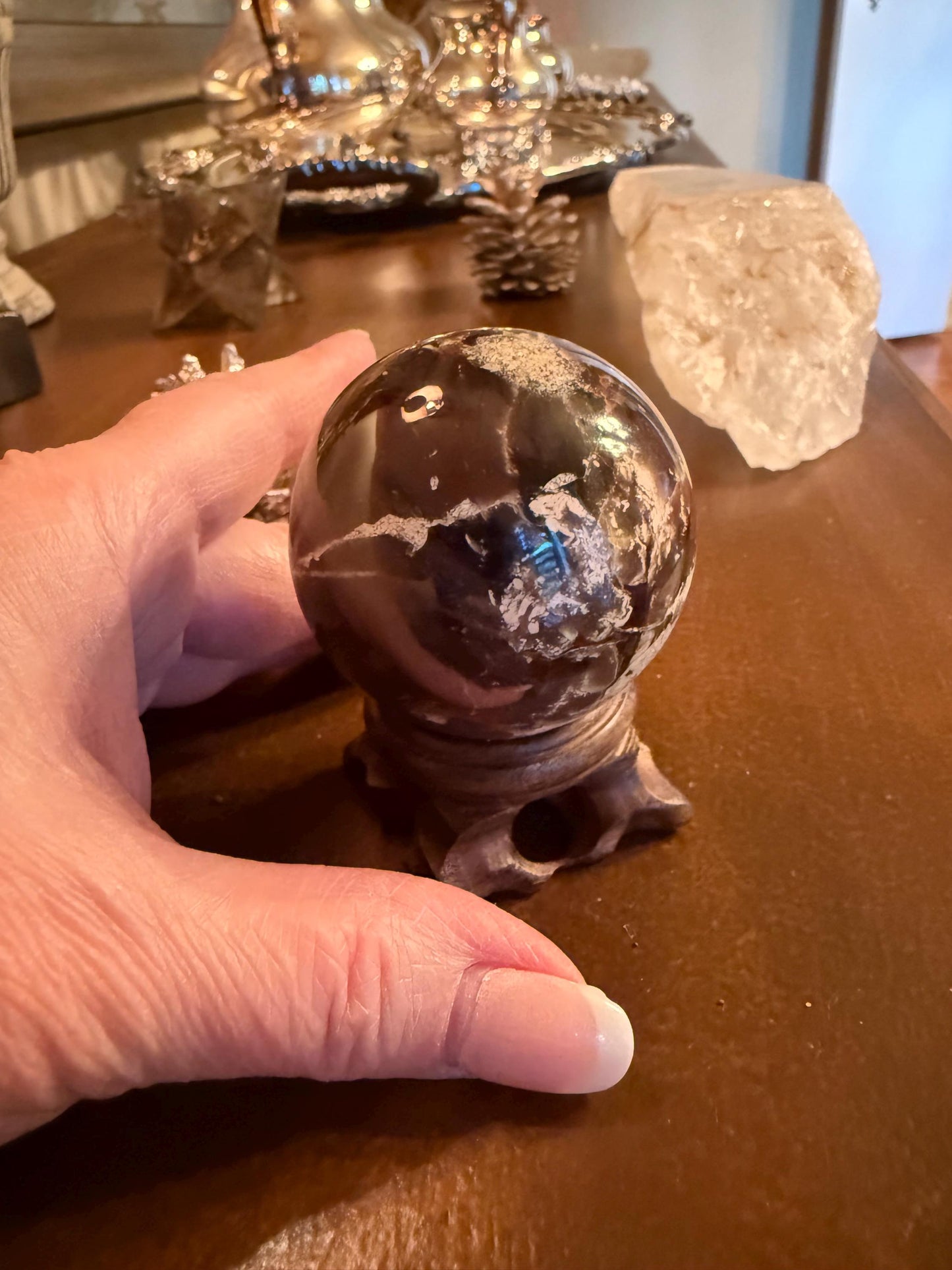 Imperfect Amber sphere, new, crystal healing, high vibration sessions, gifts, 6.5” around, authentic