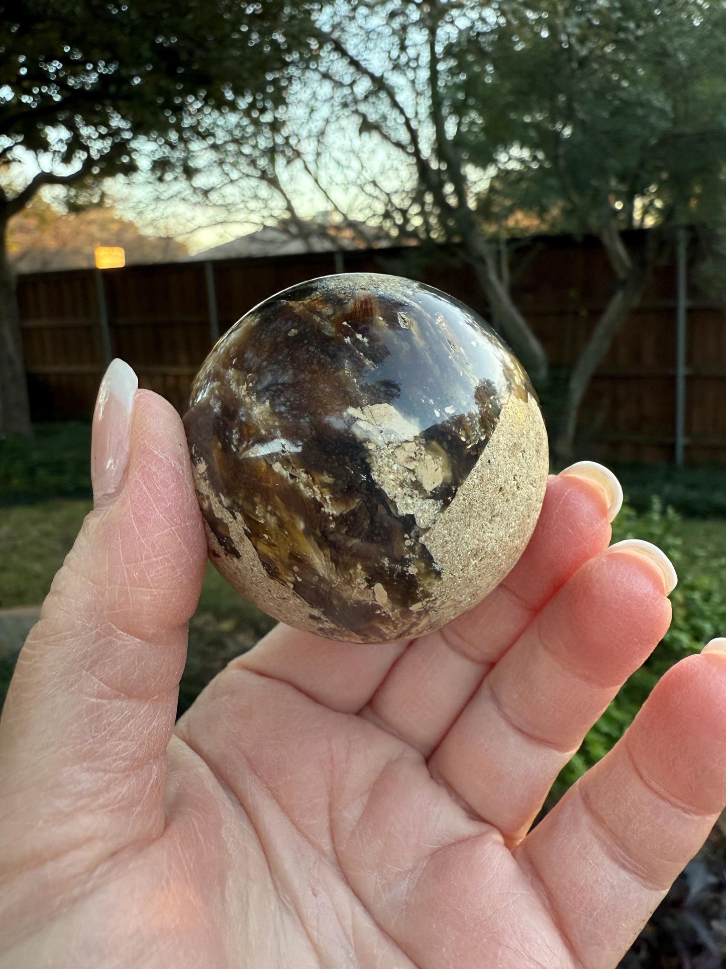Imperfect Amber sphere, new, crystal healing, high vibration sessions, gifts, 6.5” around, authentic
