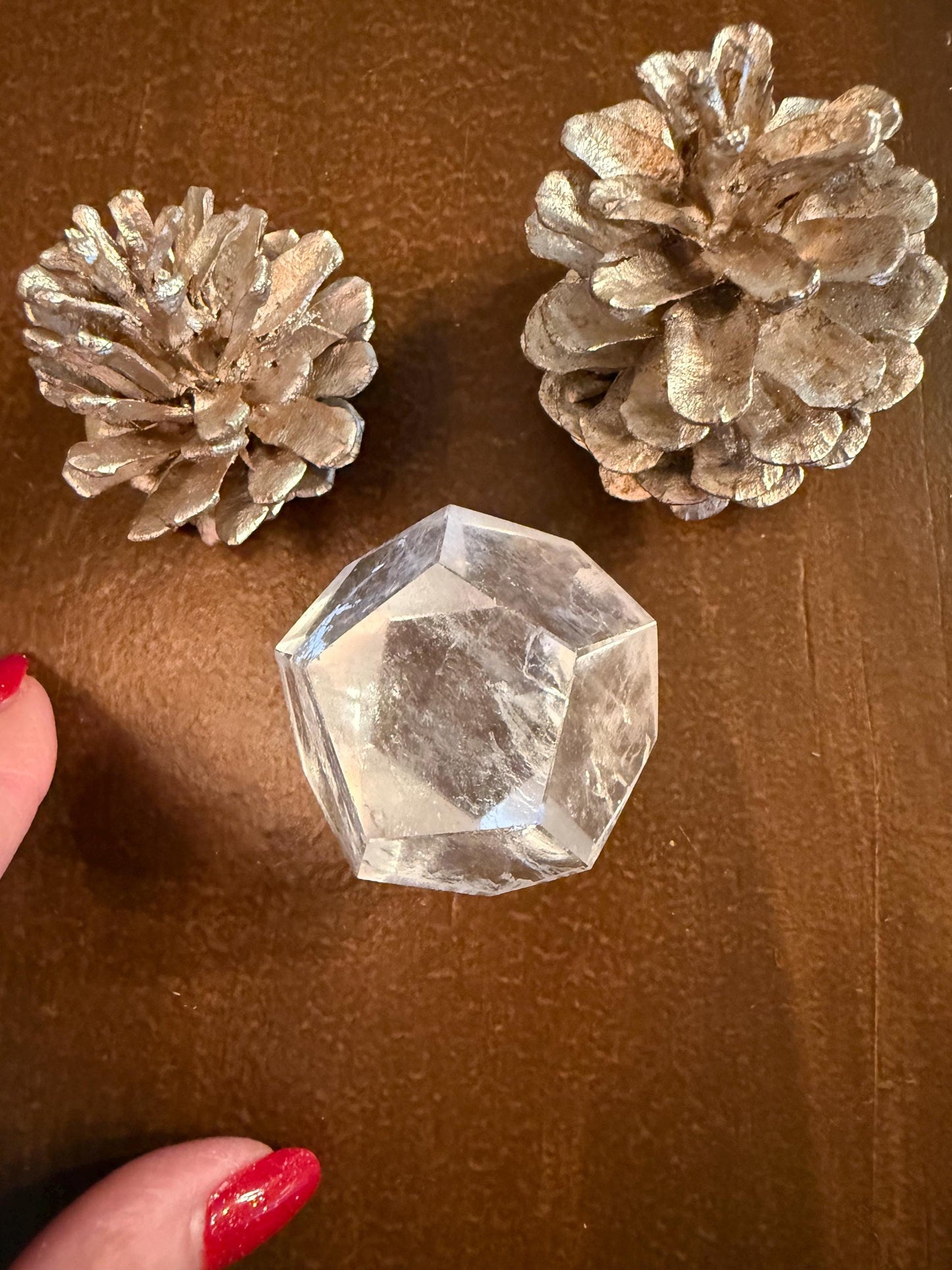 Lemurian Hexagon Dodecahedron, new, Polished cut carving, palm stone, rainbows, fine Lemurian healing magick crystal