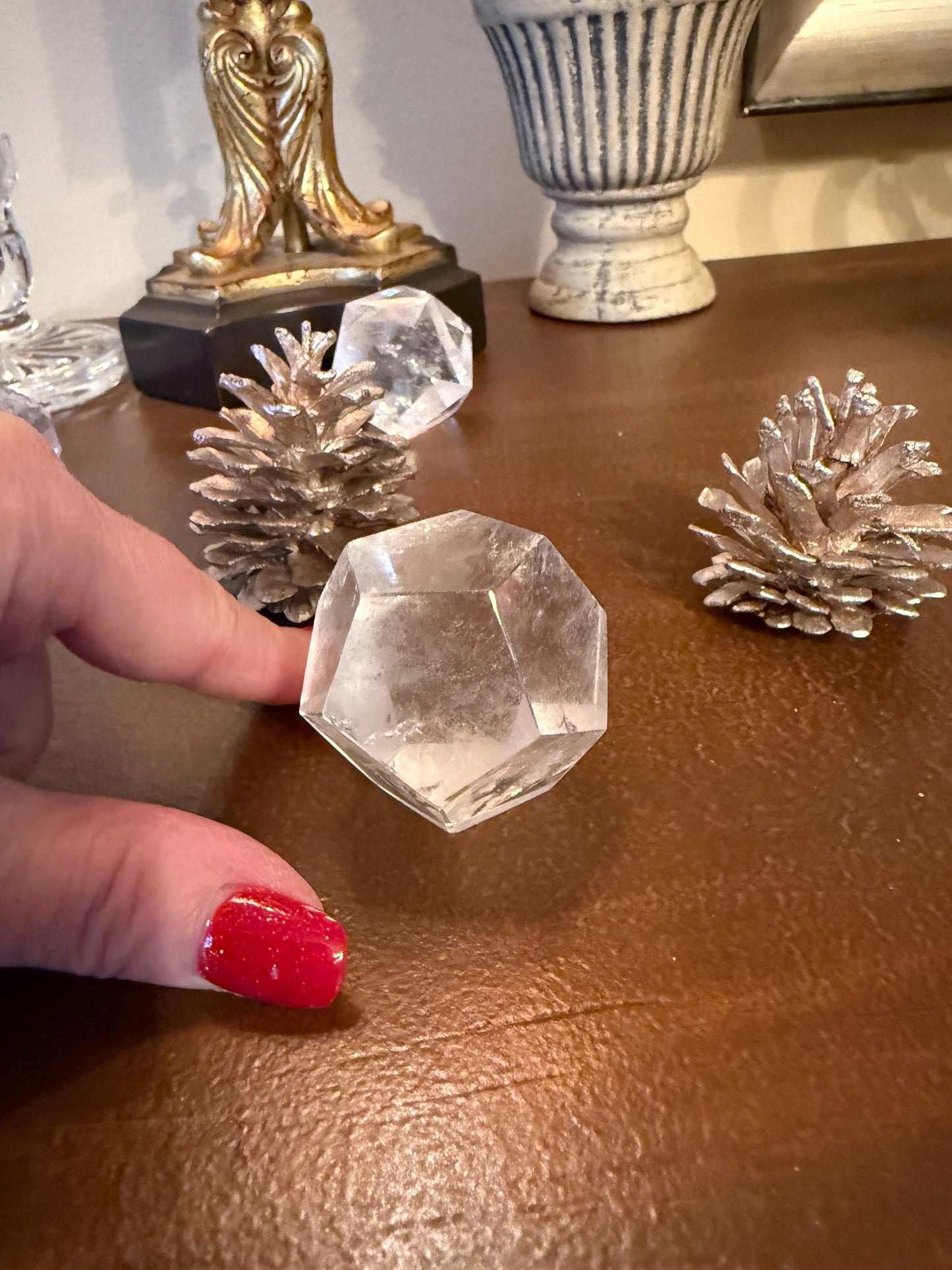 Lemurian Hexagon Dodecahedron, new, Polished cut carving, palm stone, rainbows, fine Lemurian healing magick crystal
