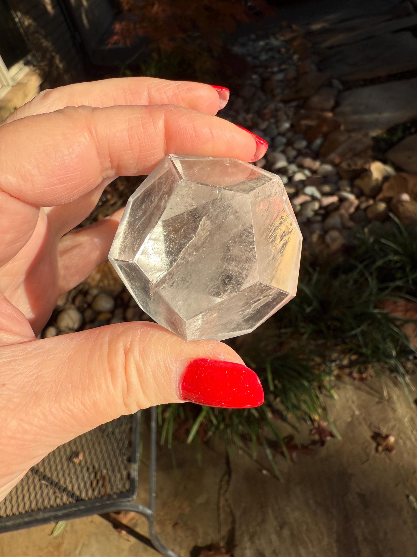 Lemurian Hexagon Dodecahedron, new, Polished cut carving, palm stone, rainbows, fine Lemurian healing magick crystal