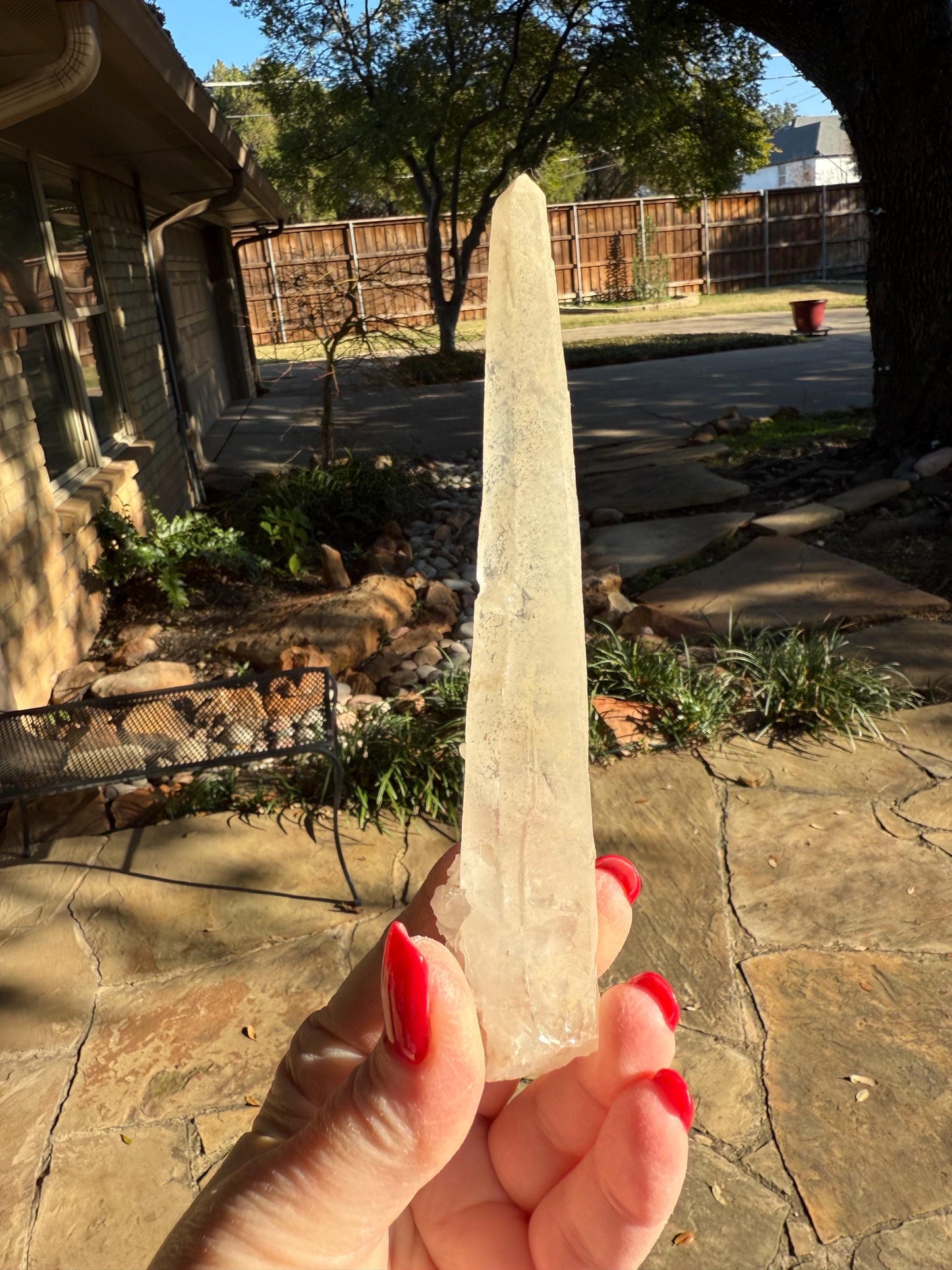 Laser Sugared Lemurian Witch’s Finger Wand, 5.75”, crown bottom, gift, high vibration crystals