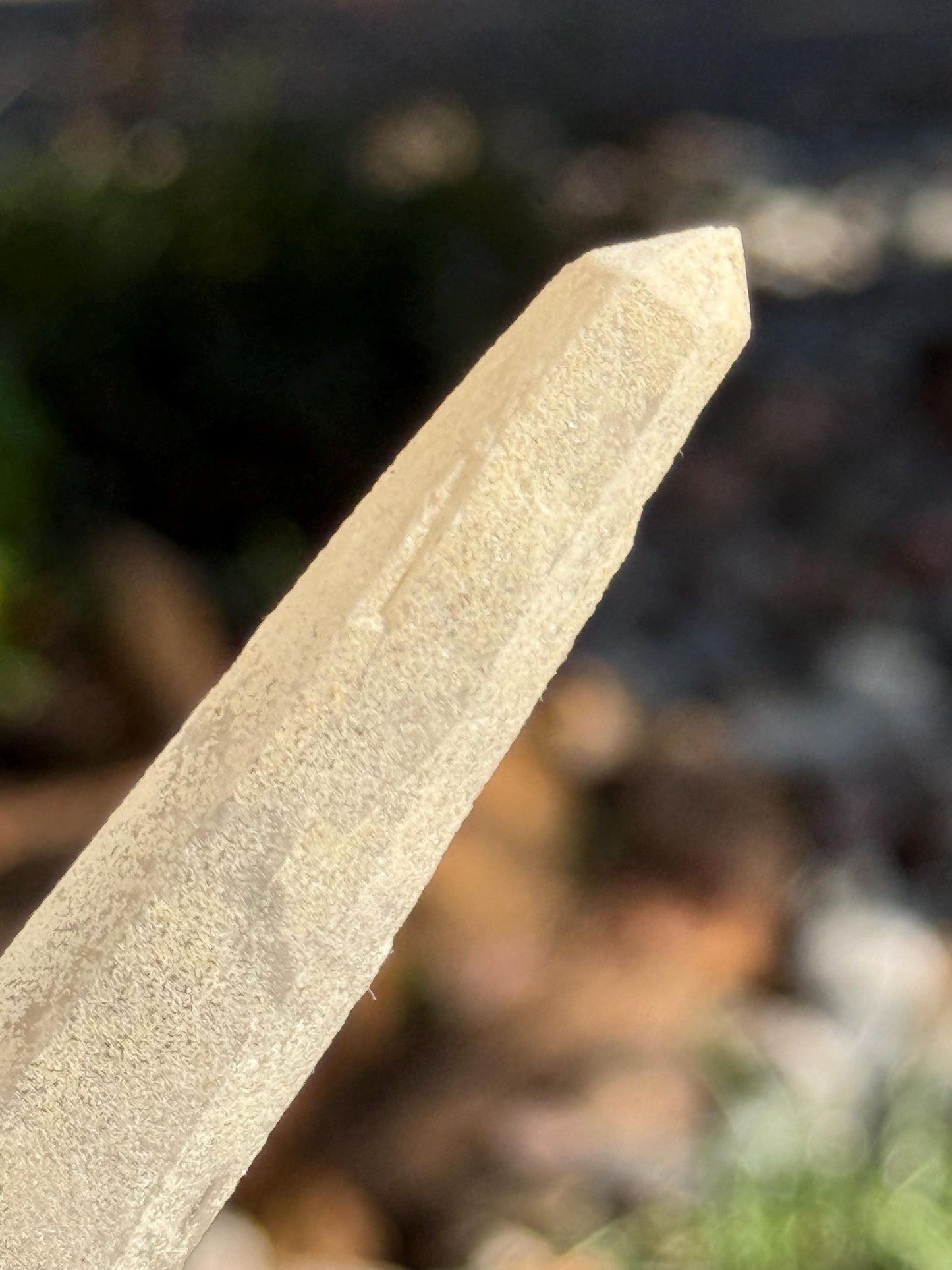 Laser Sugared Lemurian Witch’s Finger Wand, 5.75”, crown bottom, gift, high vibration crystals