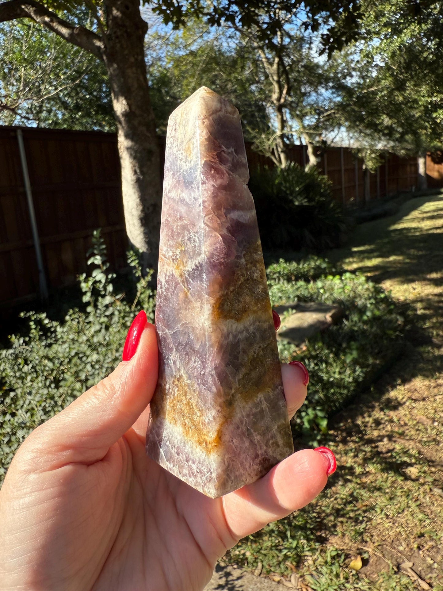 Amethyst Tower Point, 5.25”, crystal healing, high vibration crystals, gifts, palm stone
