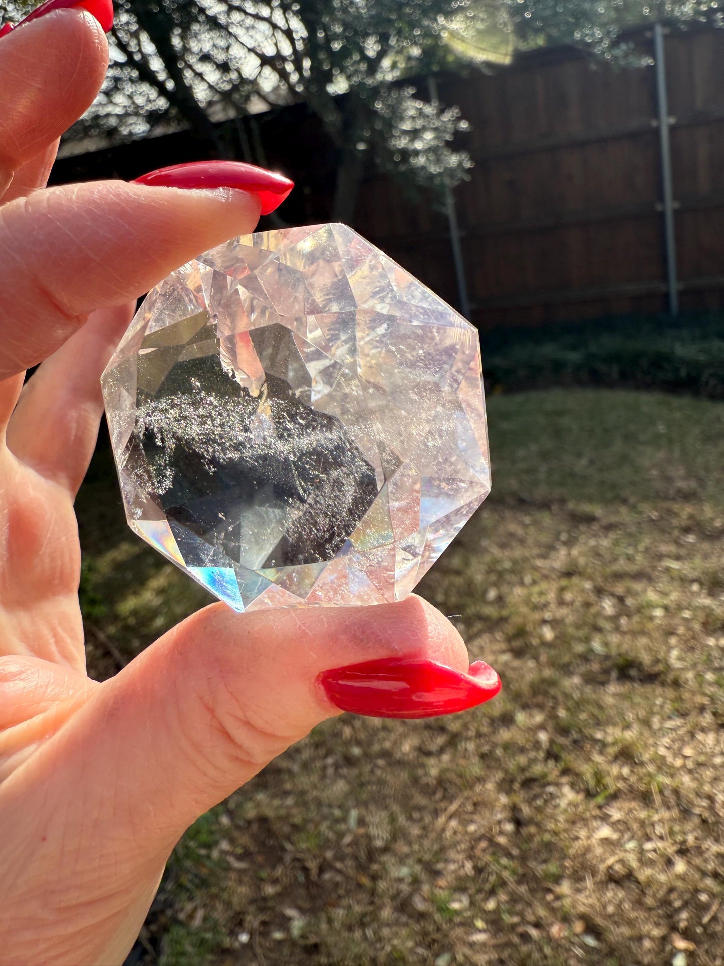 Lemurian Diamond, new, Polished cut carving, palm stone, rainbows, fine Lemurian healing magick crystal, 2”